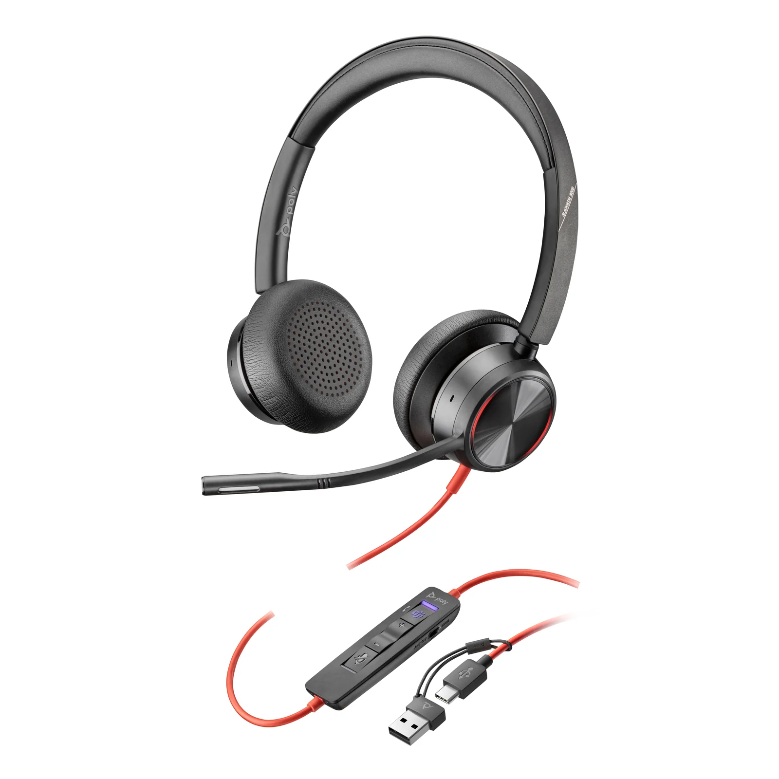 HP Poly Micro-casque Poly Blackwire 8225 stéréo USB-C certifié Microsoft Teams + adaptateur USB-C/A