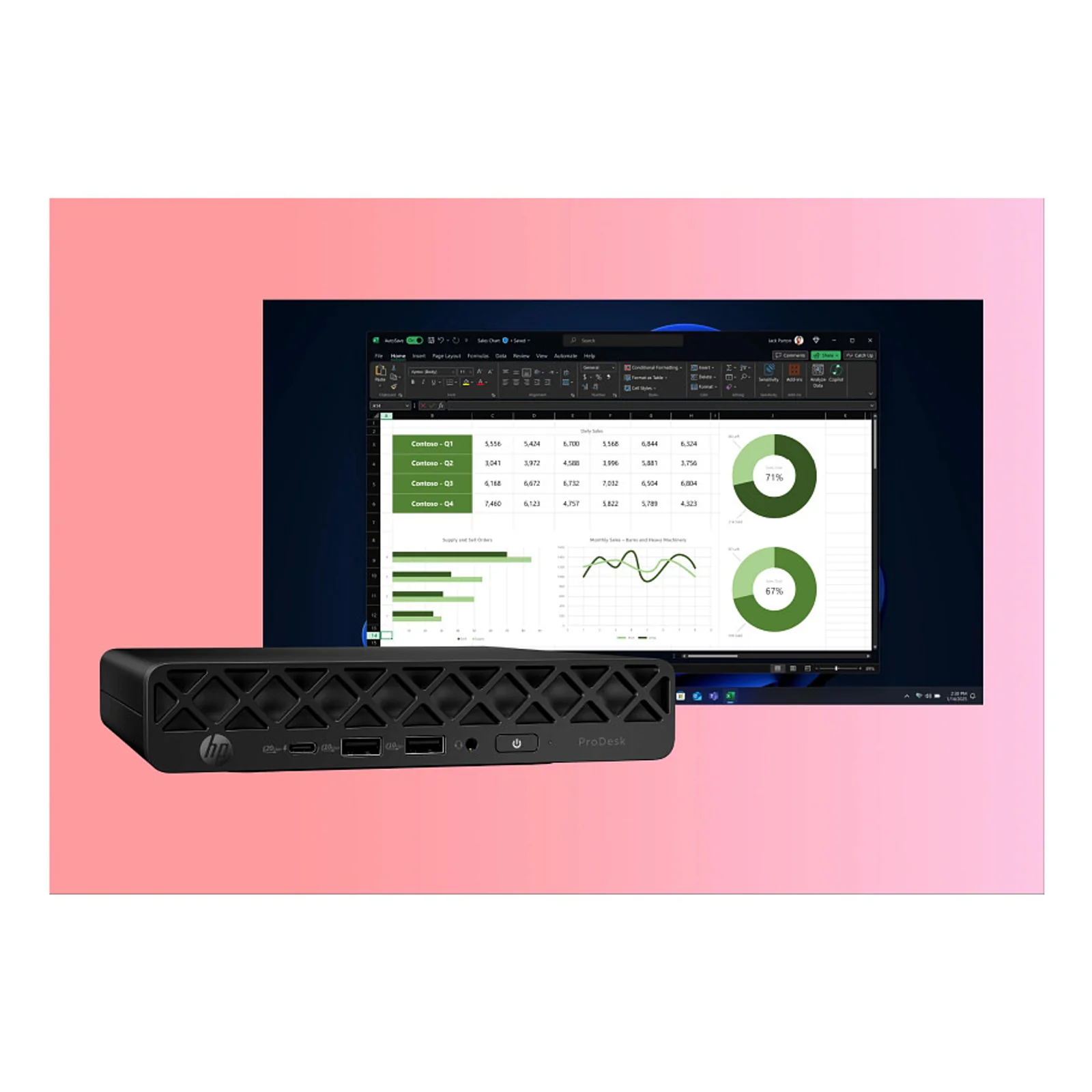 HP ProDesk 4 Mini G1i Intel Core Ultra 5 225T 8 Go DDR5-SDRAM 256 Go SSD Windows 11 Pro Mini PC AI PC Noir