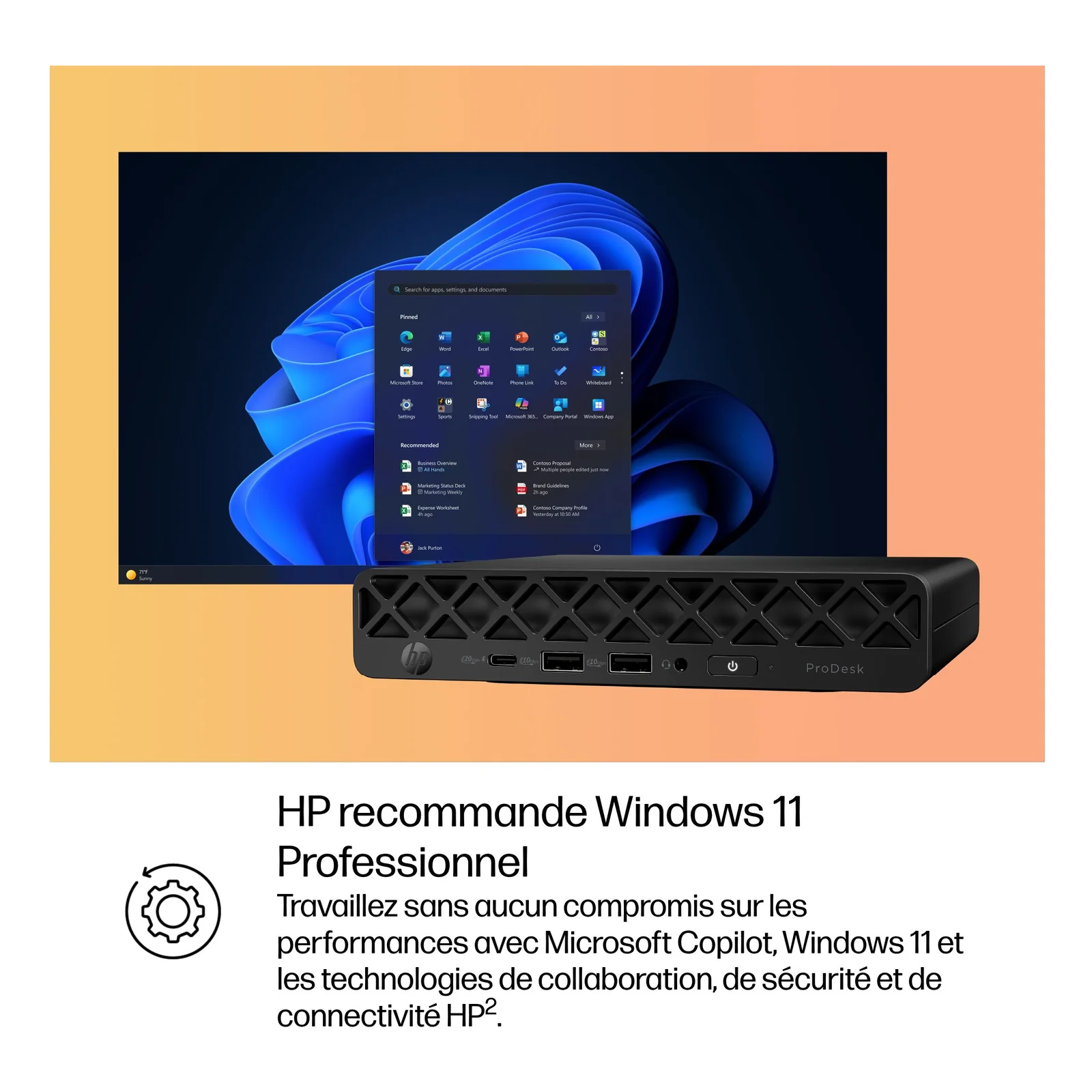 HP ProDesk 4 Mini G1i Intel Core Ultra 5 225T 8 Go DDR5-SDRAM 256 Go SSD Windows 11 Pro Mini PC AI PC Noir