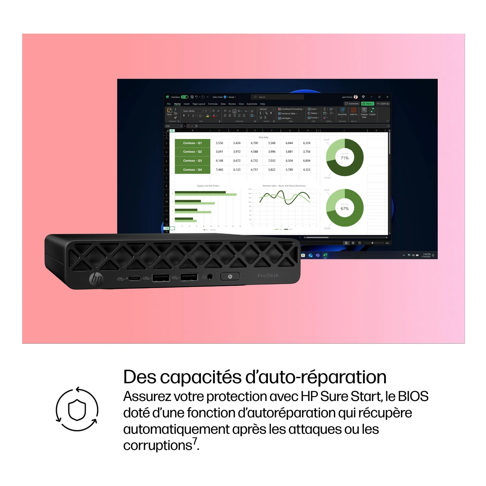 HP ProDesk 4 Mini G1i Intel Core Ultra 7 265T 16 Go DDR5-SDRAM 512 Go SSD Windows 11 Pro Mini PC AI PC Noir