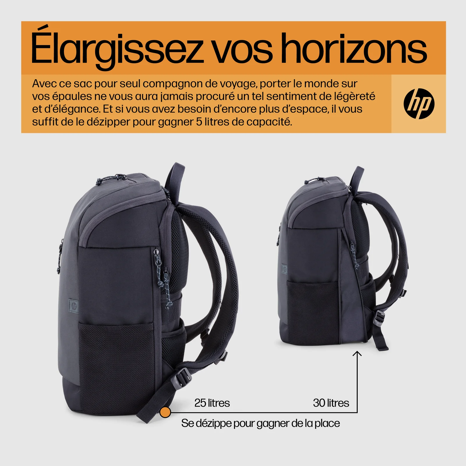 HP Sac à dos pour ordinateur portable Travel 25 litres 15,6 pouces (gris acier)