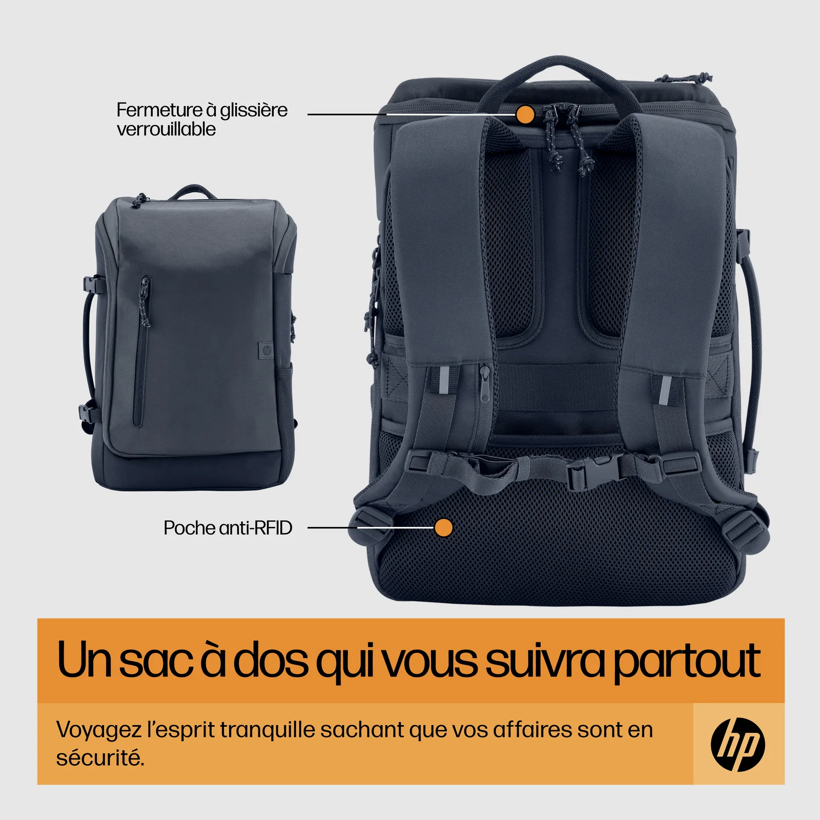 HP Sac à dos pour ordinateur portable Travel 25 litres 15,6 pouces (gris acier)