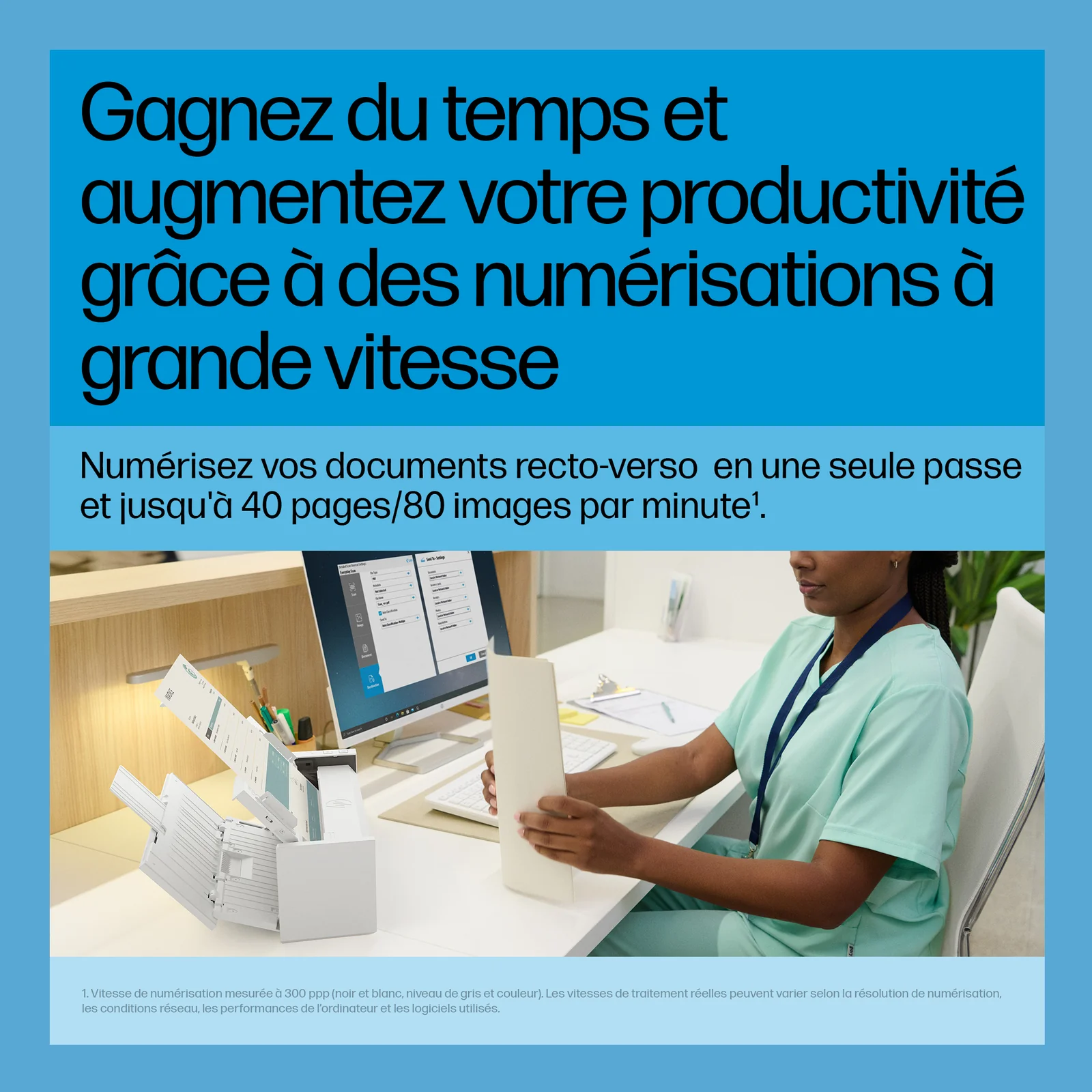 HP ScanJet Pro 4200 s1 Scanner à défilement A4 et passeport / carte d’identité, jusqu’à 40ppm/80ipm, 600x 600 DPI
