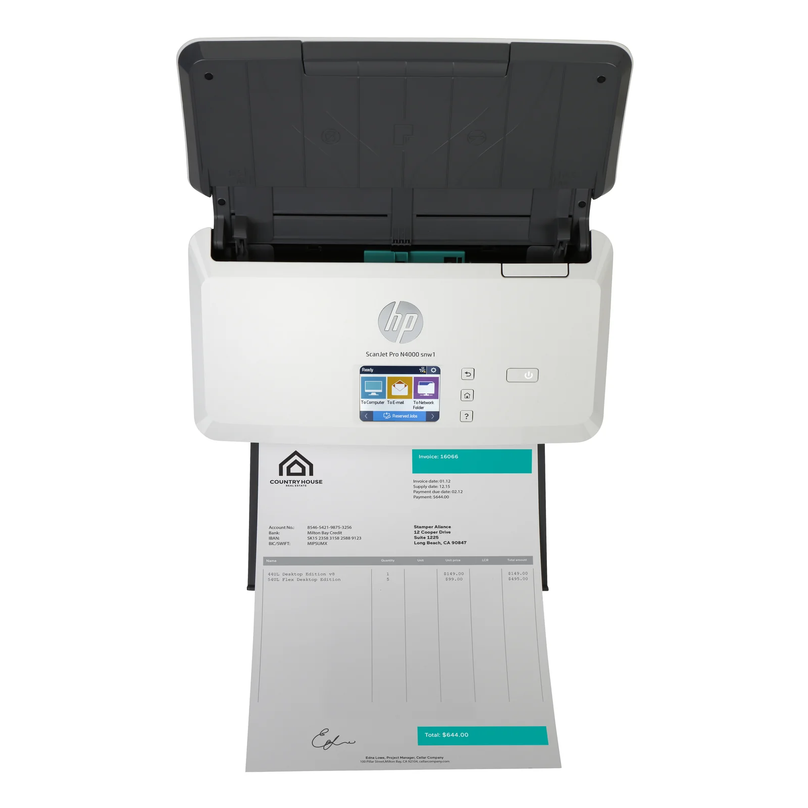 HP Scanjet Pro N4000 snw1 Sheet-feed Scanner Alimentation feuille à feuille de scanner 600 x 600 DPI A4 Noir, Blanc