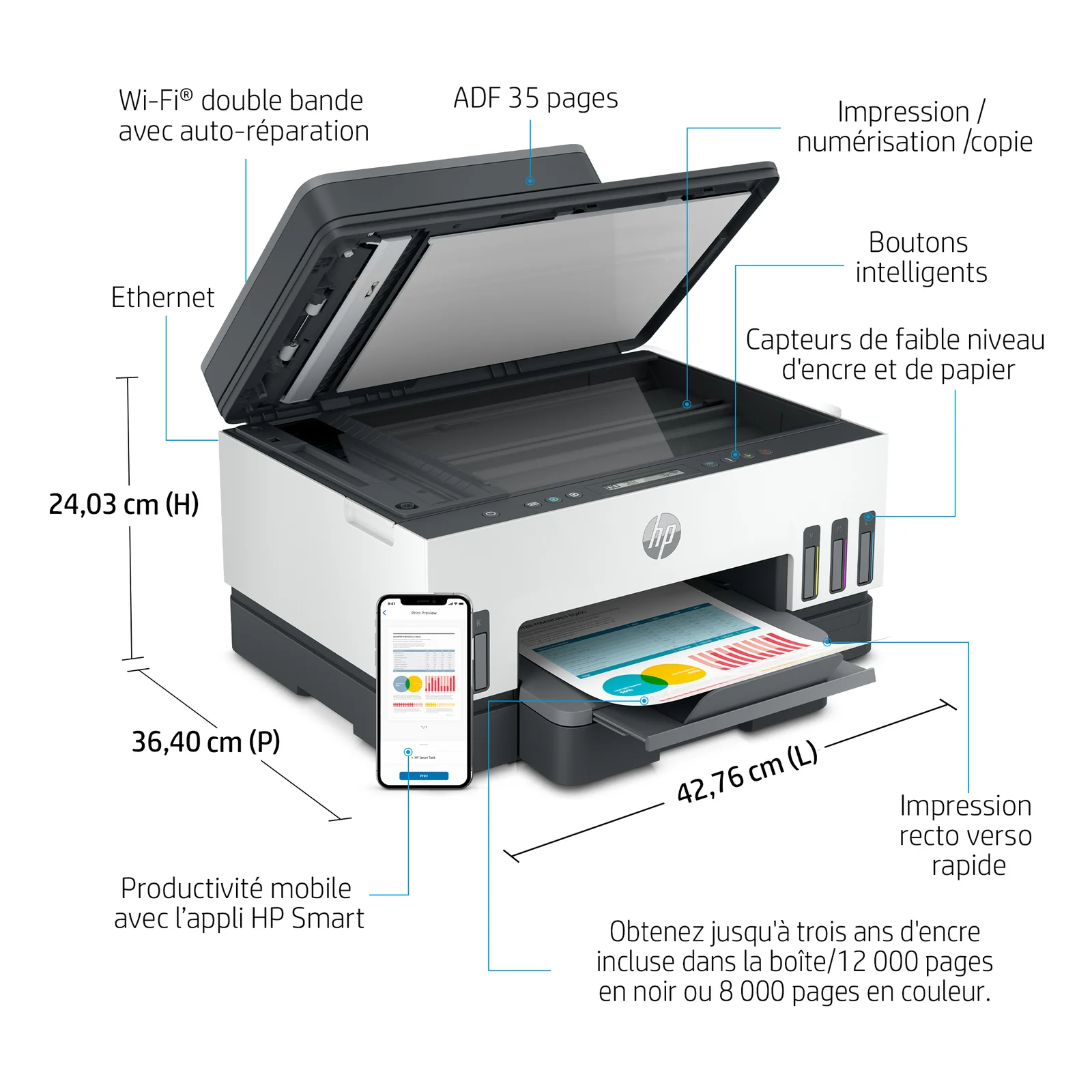 HP Smart Tank 7305 Sans fil All-in-One Couleur Imprimante, Impression recto-verso; copieur, scanner