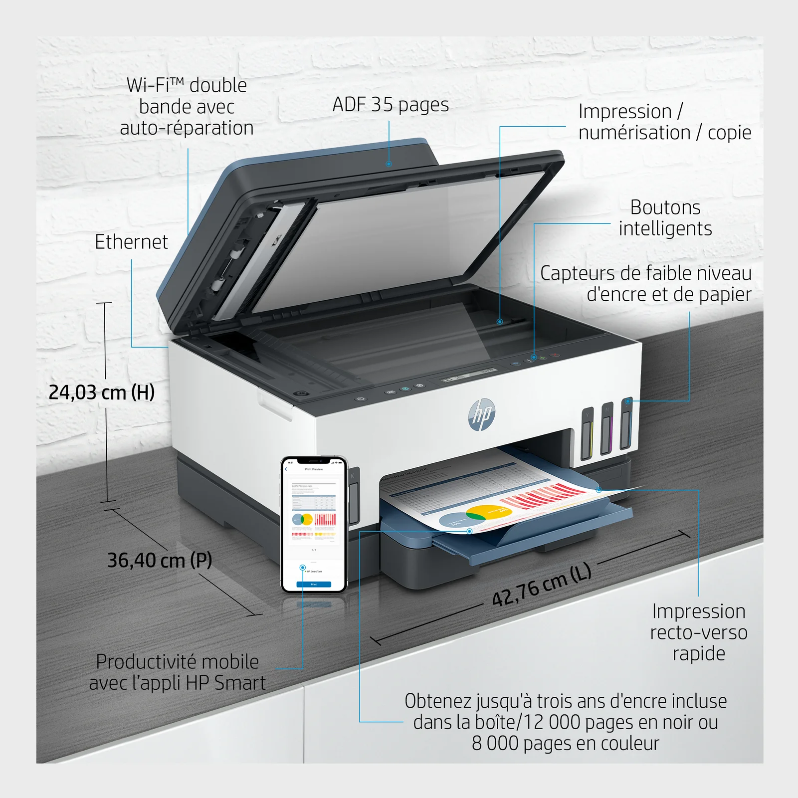 HP Smart Tank 7306 Sans fil All-in-One Couleur Imprimante, Impression recto-verso; copieur, scanner