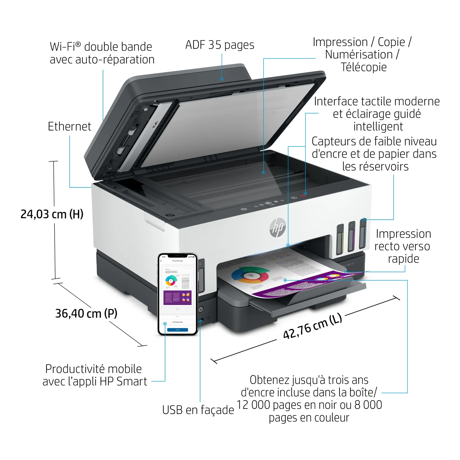HP Smart Tank 7605 Sans fil All-in-One Couleur Imprimante, Impression recto-verso; copieur, scanner