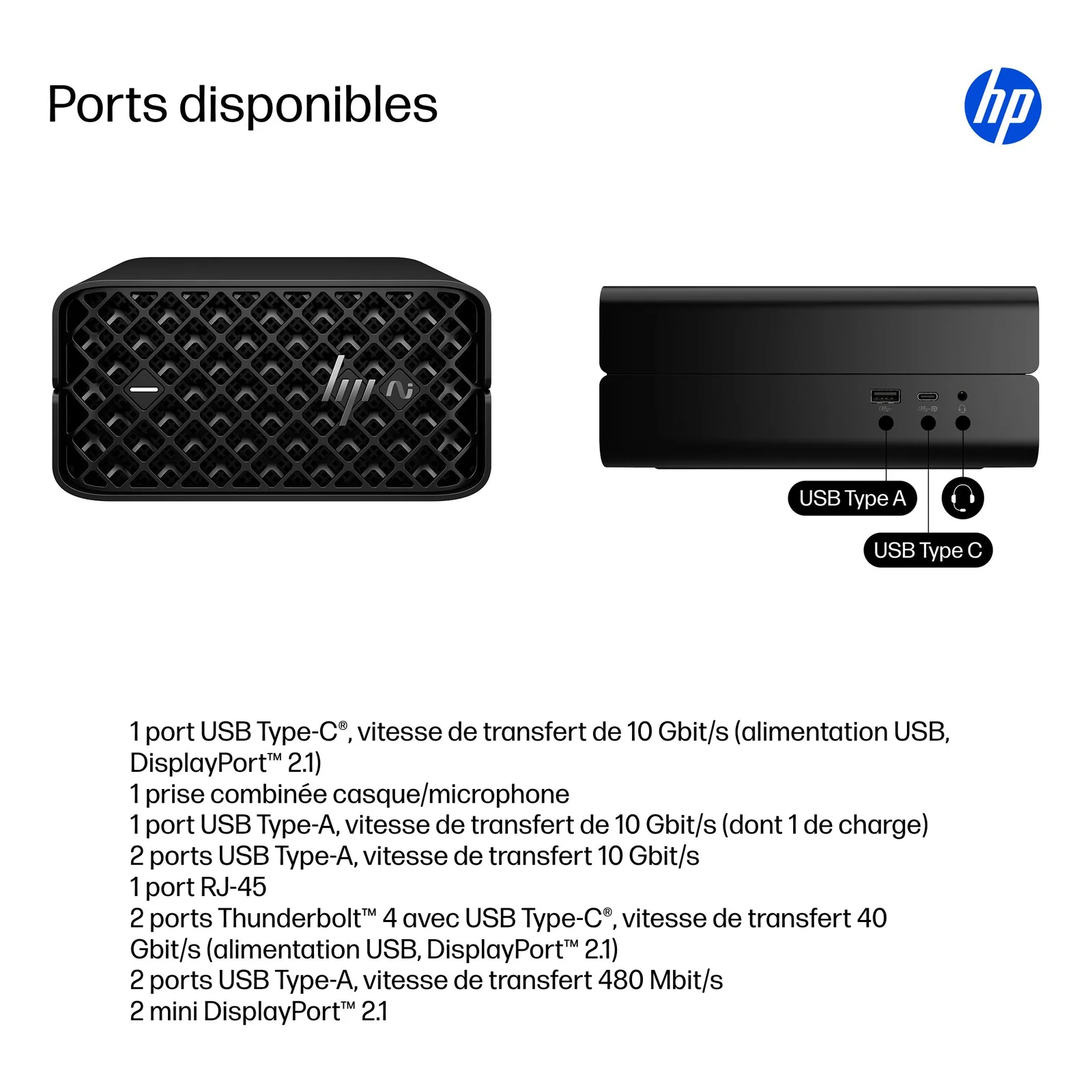 HP Z2 G1a Wolf Pro Security Edition Copilot+ PC AMD Ryzen AI Max PRO 390 64 Go LPDDR5x-SDRAM 2 To SSD Windows 11 Pro Mini PC Station de travail AI Workstation, AI PC Noir
