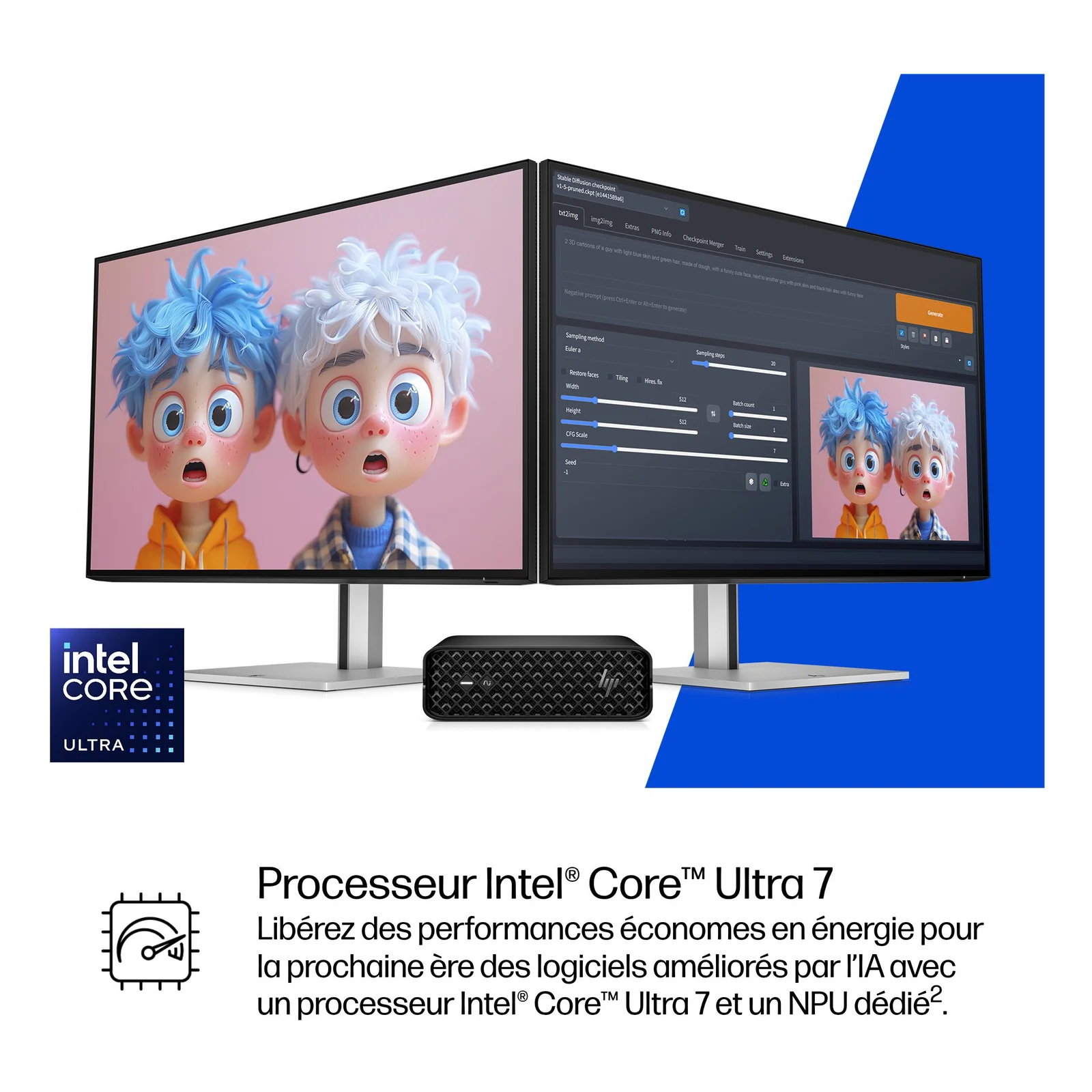HP Z2 G1i Intel Core Ultra 7 265 16 Go DDR5-SDRAM 1 To SSD Windows 11 Pro Mini PC Station de travail AI Workstation, AI PC Noir