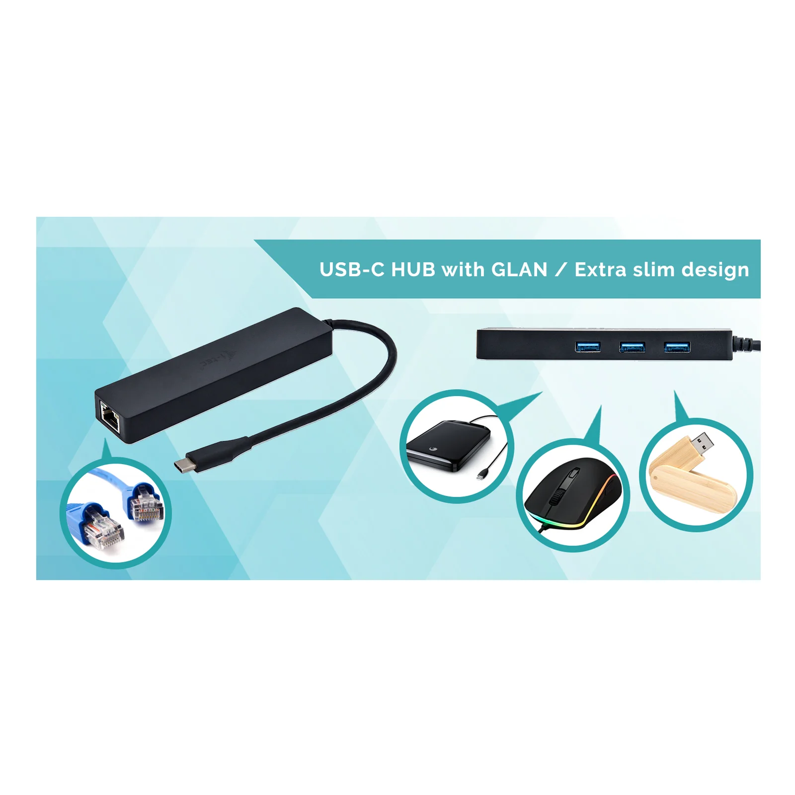 i-tec Advance USB-C Slim Passive HUB 3 Port + Gigabit Ethernet Adapter