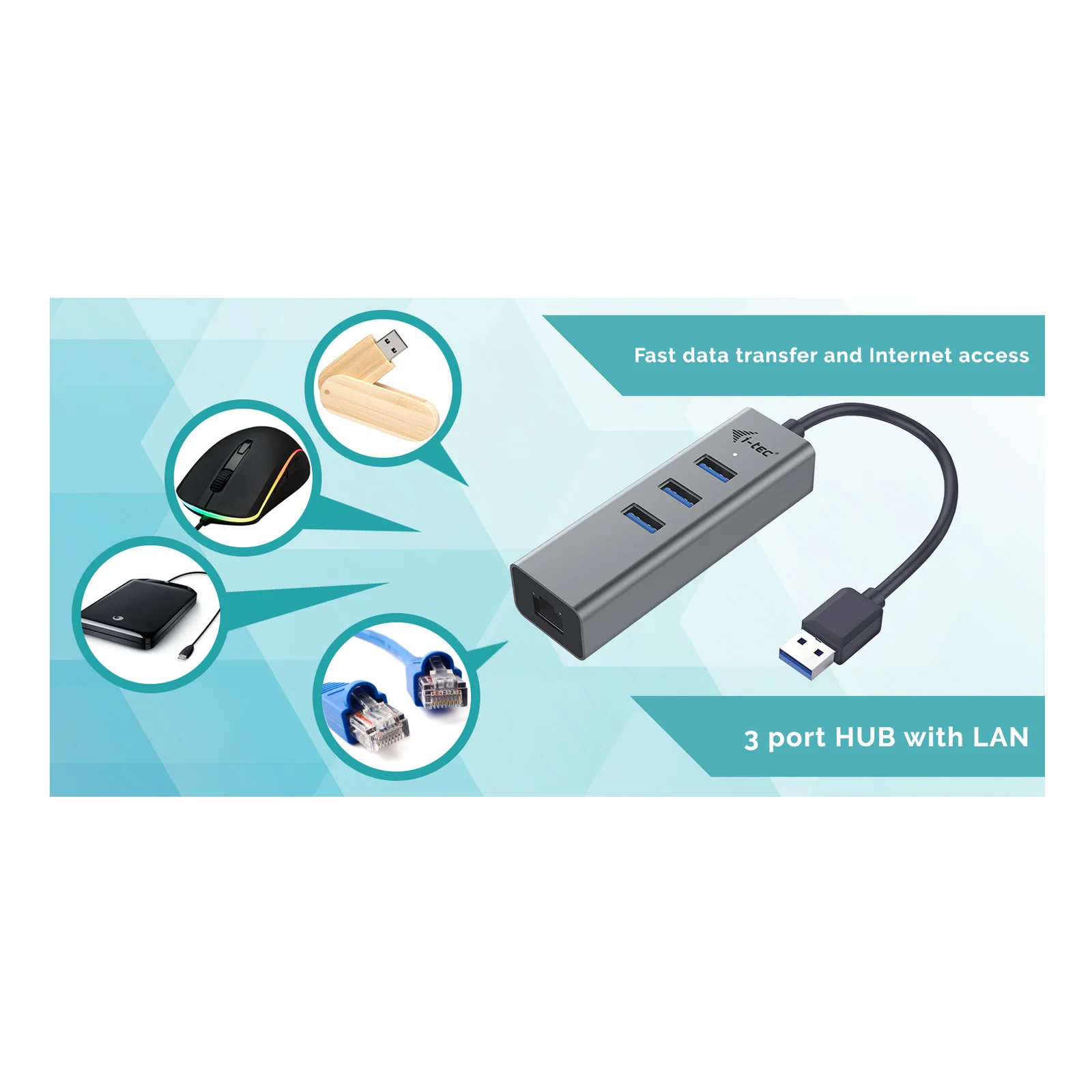i-tec Metal USB 3.0 HUB 3 Port + Gigabit Ethernet Adapter