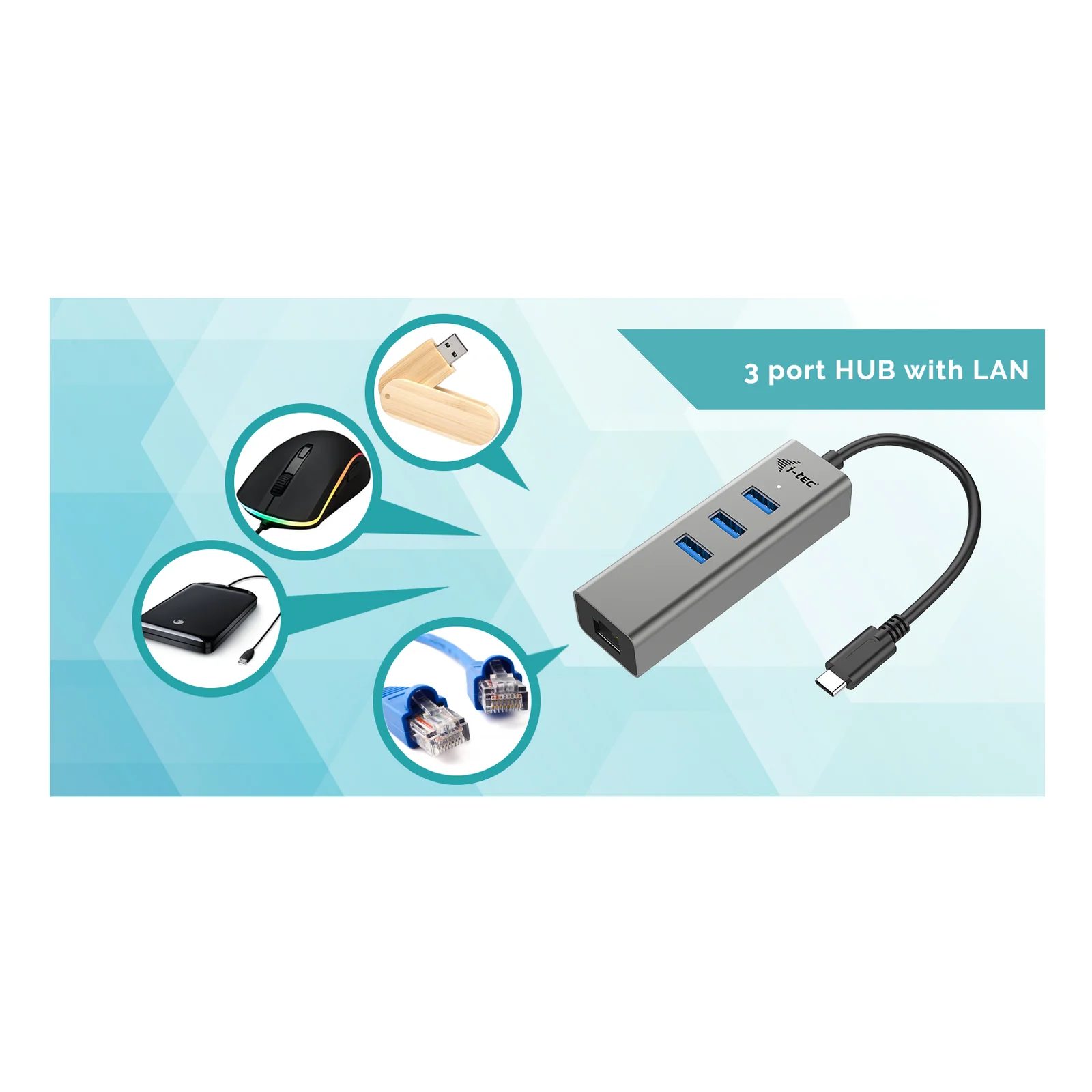 i-tec Metal USB-C HUB 3 Port + Gigabit Ethernet Adapter