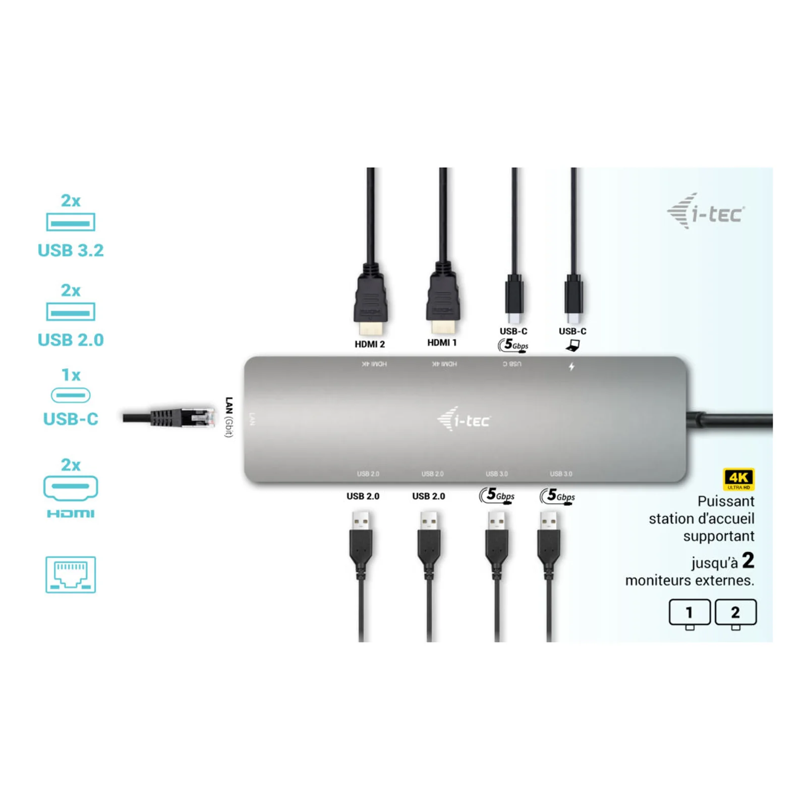 i-tec Metal USB-C Nano 2x Display Docking Station with PD 100 W + Charger 100W