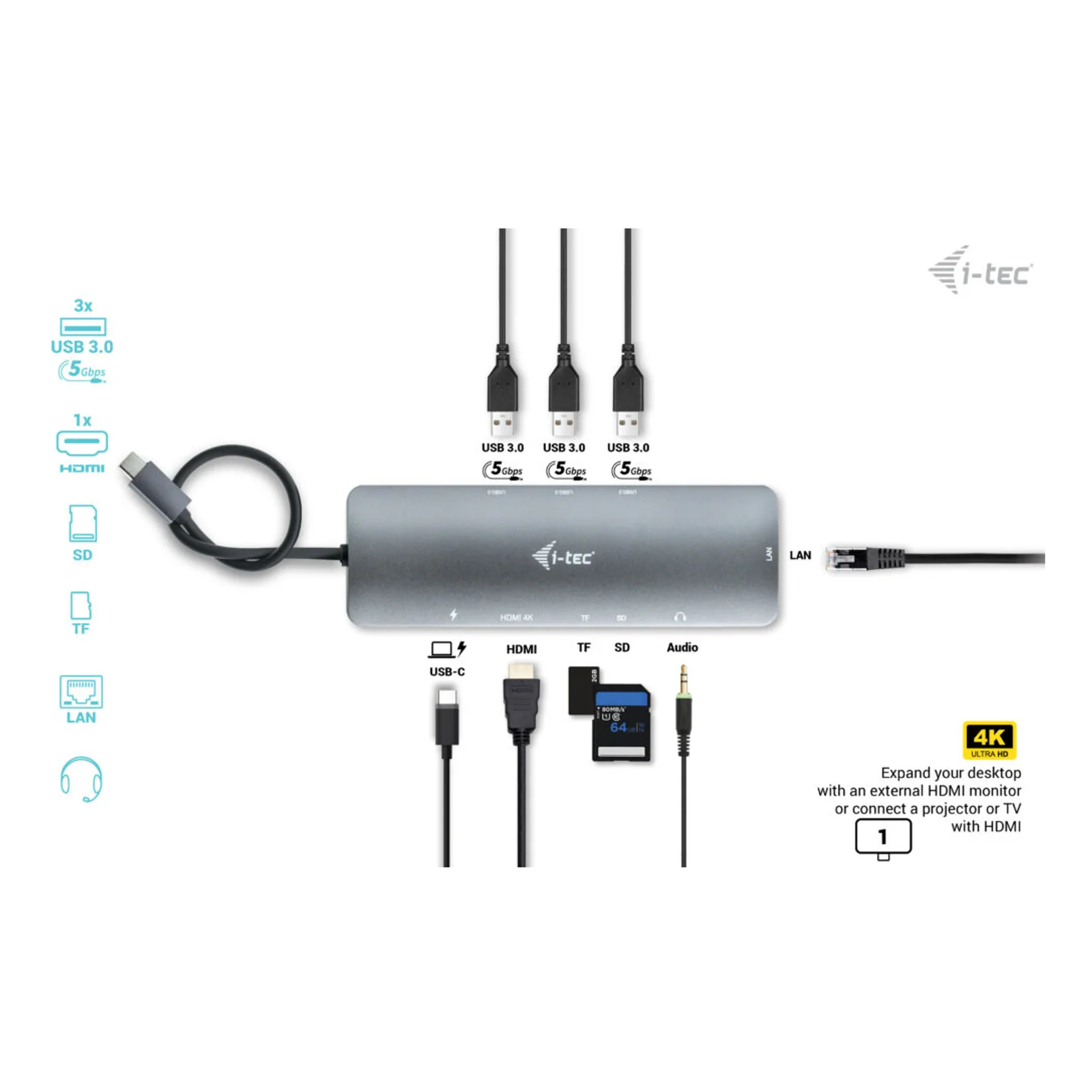 i-tec Metal USB-C Nano Docking Station 4K HDMI LAN + Power Delivery 100 W