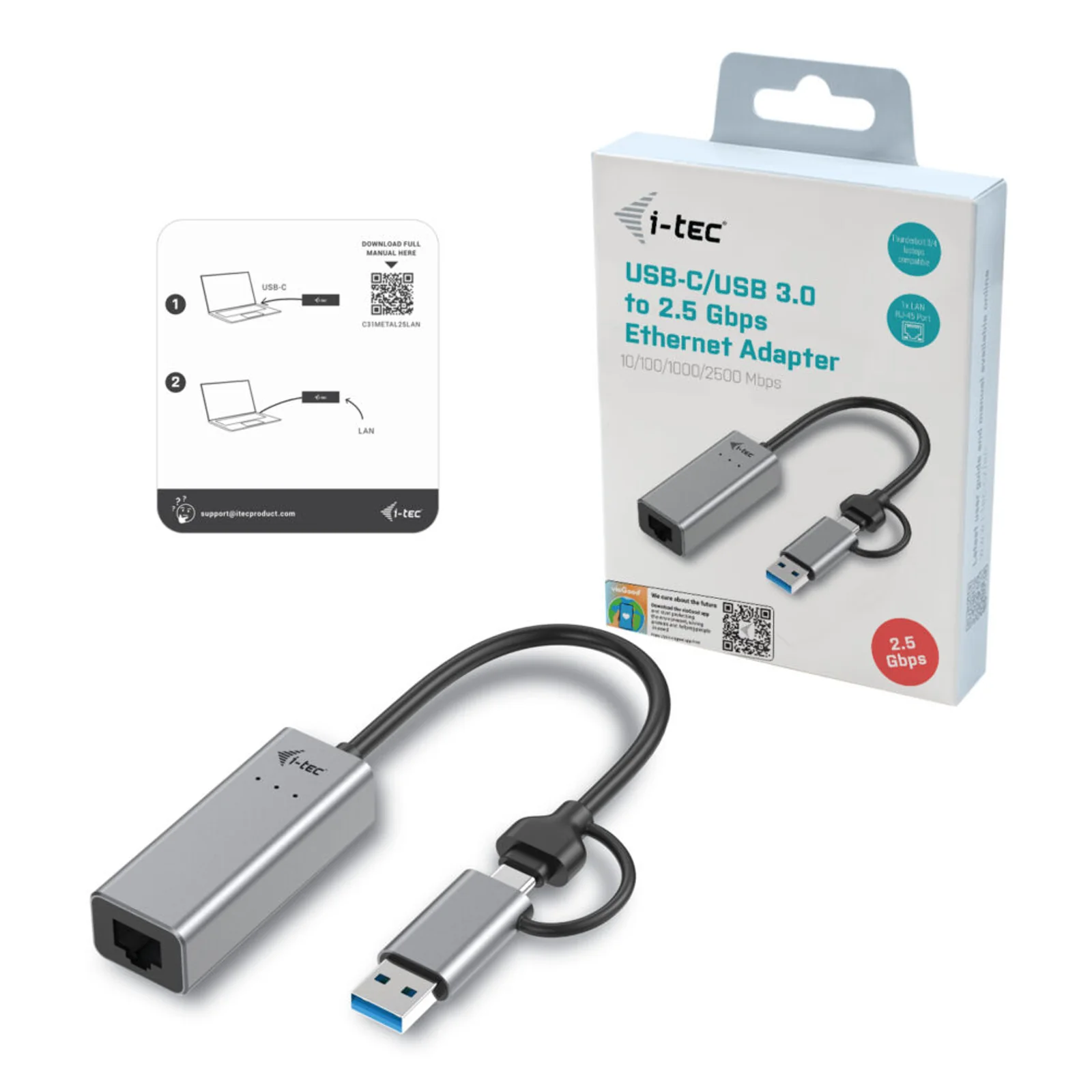 i-tec Metal USB-C/USB-A 2.5Gbps Ethernet Adapter
