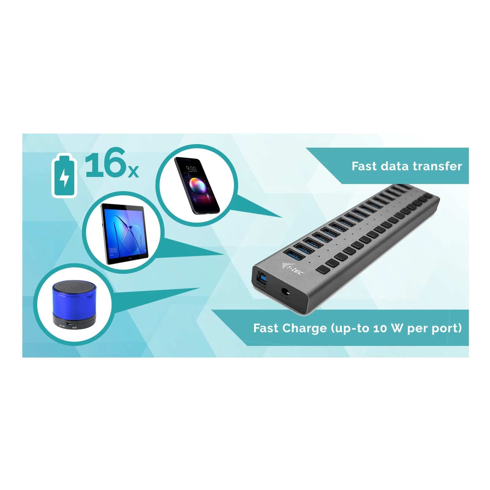 i-tec USB 3.0 Charging HUB 16port + Power Adapter 90 W