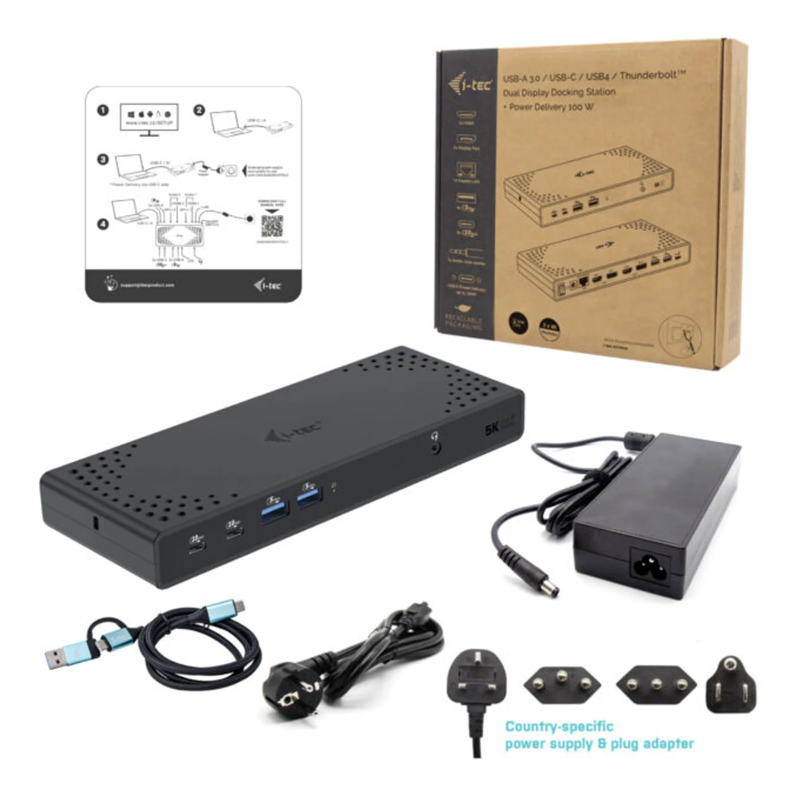 i-tec USB 3.0 / USB-C / Thunderbolt 3 Dual Display Docking Station Gen2 + Power Delivery 100W