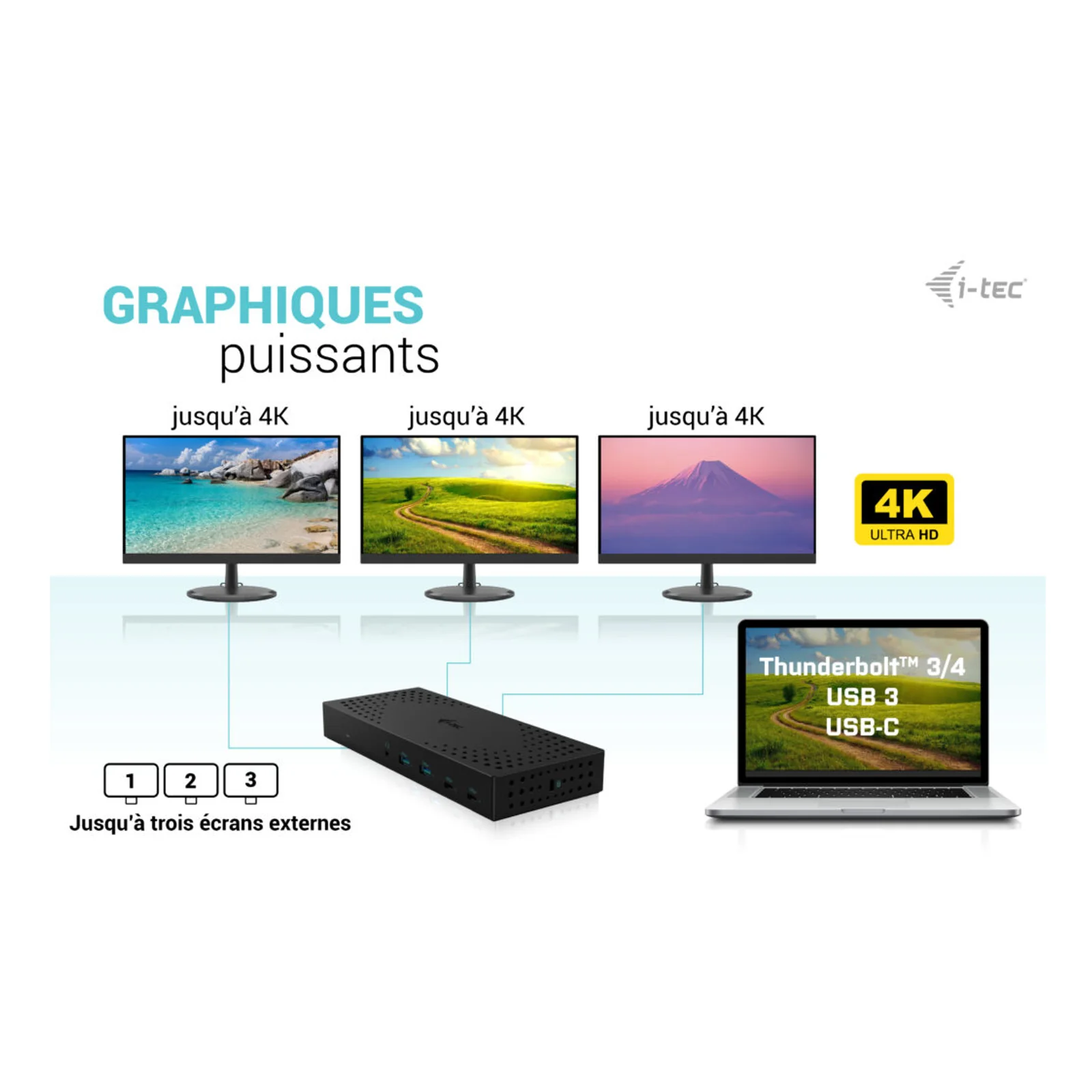 i-tec USB 3.0 / USB-C / Thunderbolt, 3x 4K Docking Station Gen 2 + Power Delivery 100W