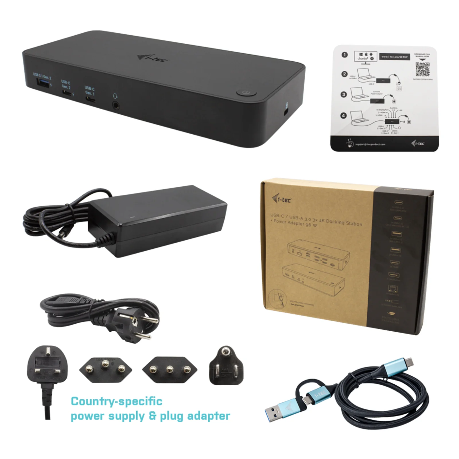 i-tec USB 3.0 / USB-C / Thunderbolt, 3x 4K Docking Station + Power Delivery 100W