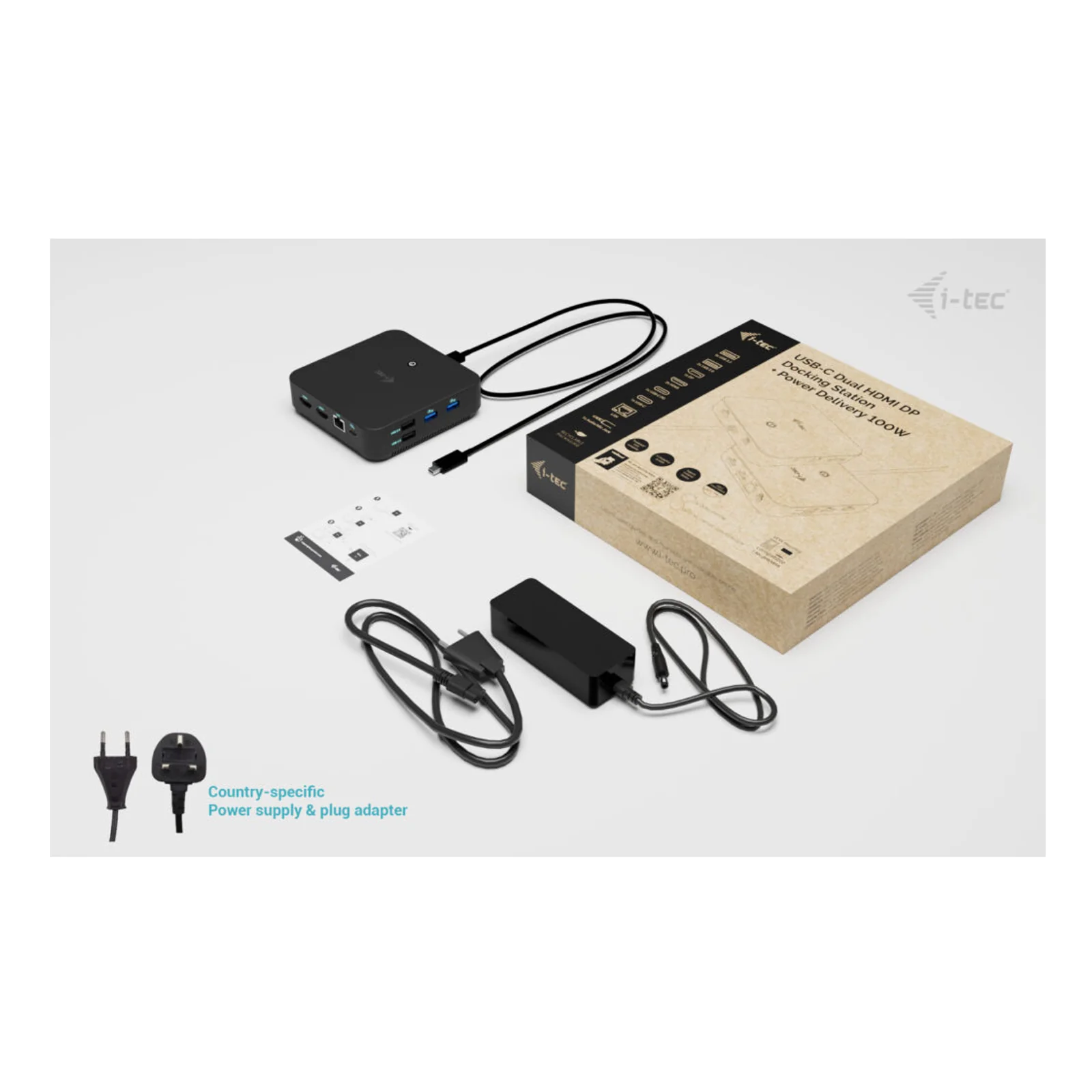 i-tec USB-C DP Dual HDMI Docking Station with Power Delivery 100 W + Universal Charger 100W Avec fil USB 3.2 Gen 2 (3.1 Gen 2) Type-C Noir