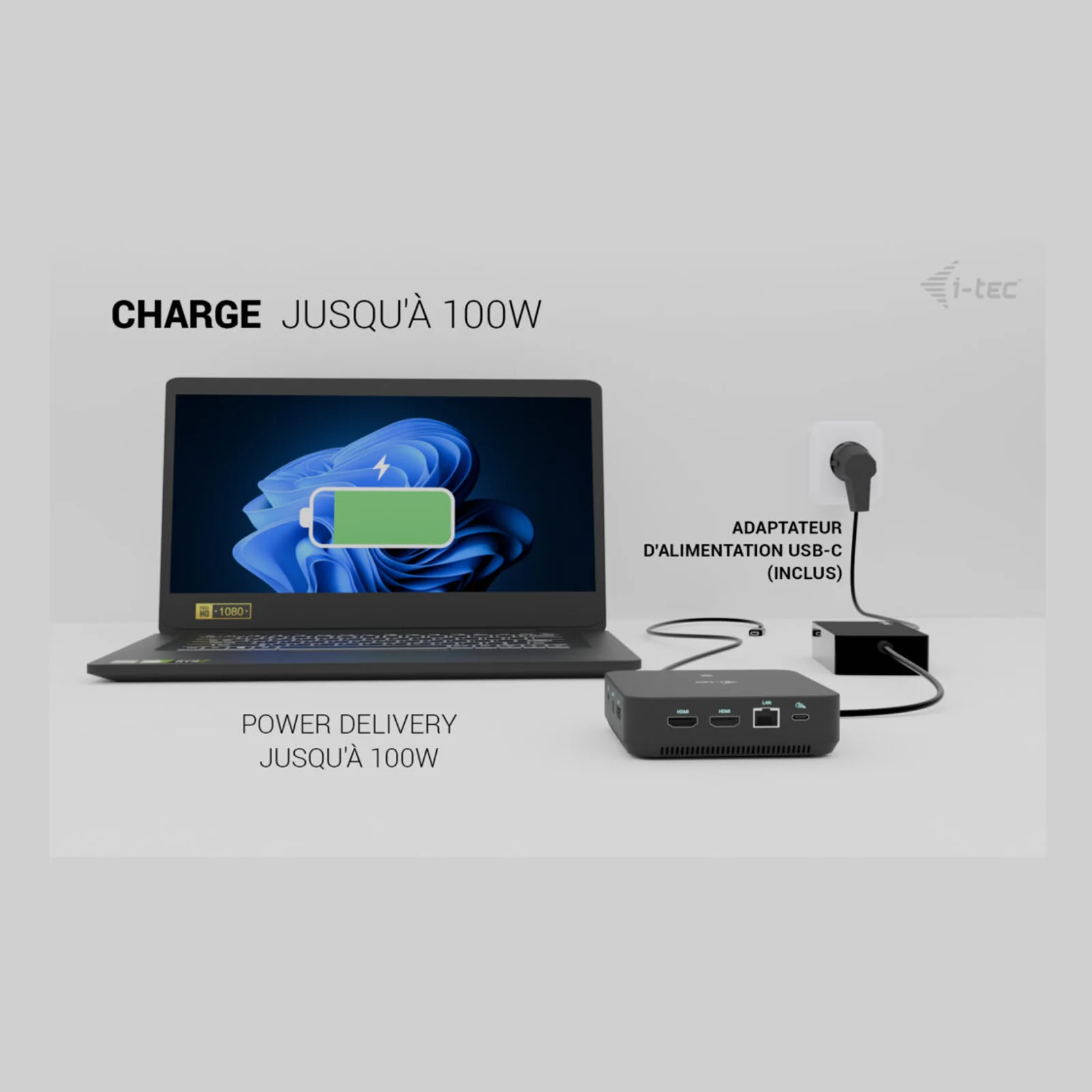i-tec USB-C DP Dual HDMI Docking Station with Power Delivery 100 W + Universal Charger 100W Avec fil USB 3.2 Gen 2 (3.1 Gen 2) Type-C Noir