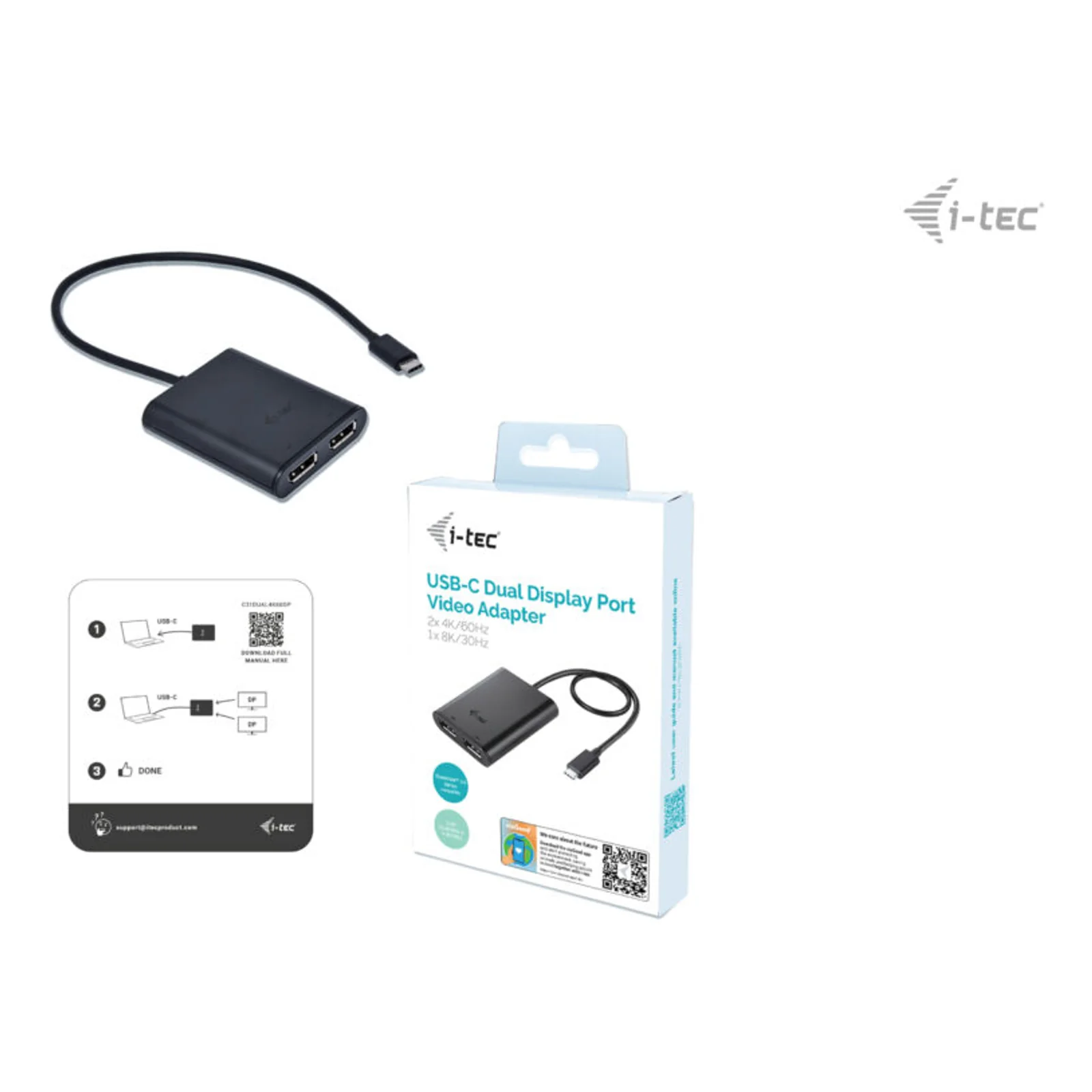 i-tec USB-C Dual 4K/60Hz (single 8K/30Hz) DP Video Adapter