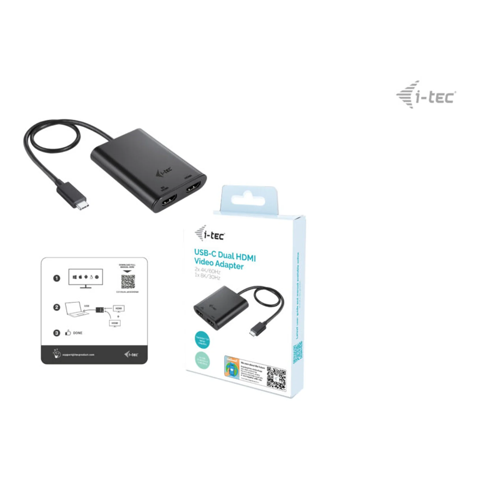 i-tec USB-C Dual 4K/60Hz (single 8K/30Hz) HDMI Video Adapter