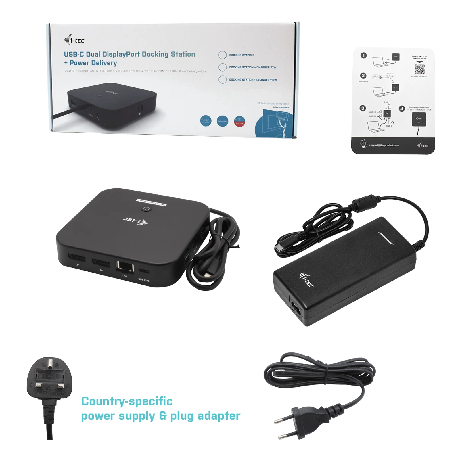 i-tec USB-C Dual Display Docking Station with Power Delivery 100 W + Universal Charger 100 W