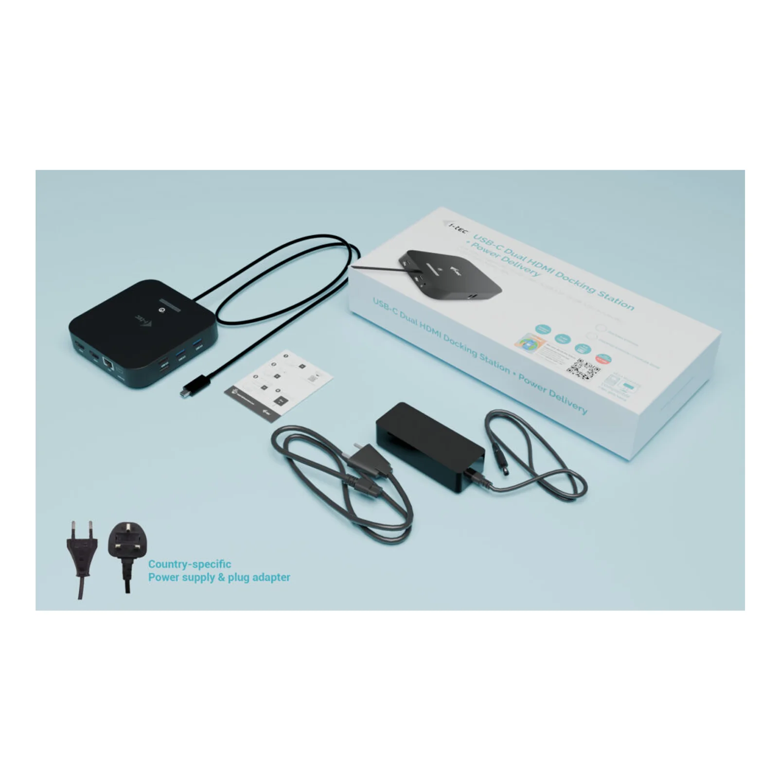 i-tec USB-C Dual HDMI Docking Station with Power Delivery 100 W + Universal Charger 100W Avec fil USB 3.2 Gen 2 (3.1 Gen 2) Type-C Noir