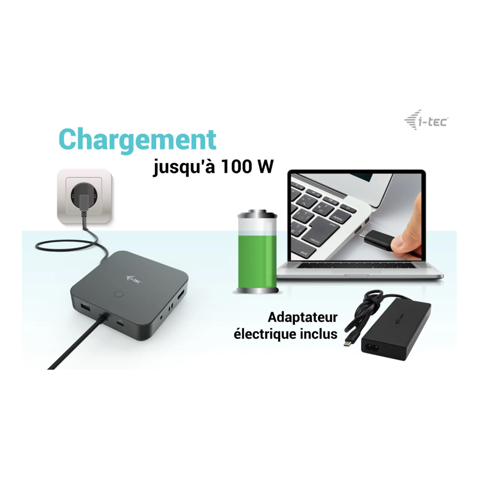 i-tec USB-C HDMI Dual DP Docking Station with Power Delivery 100 W + Universal Charger 100 W