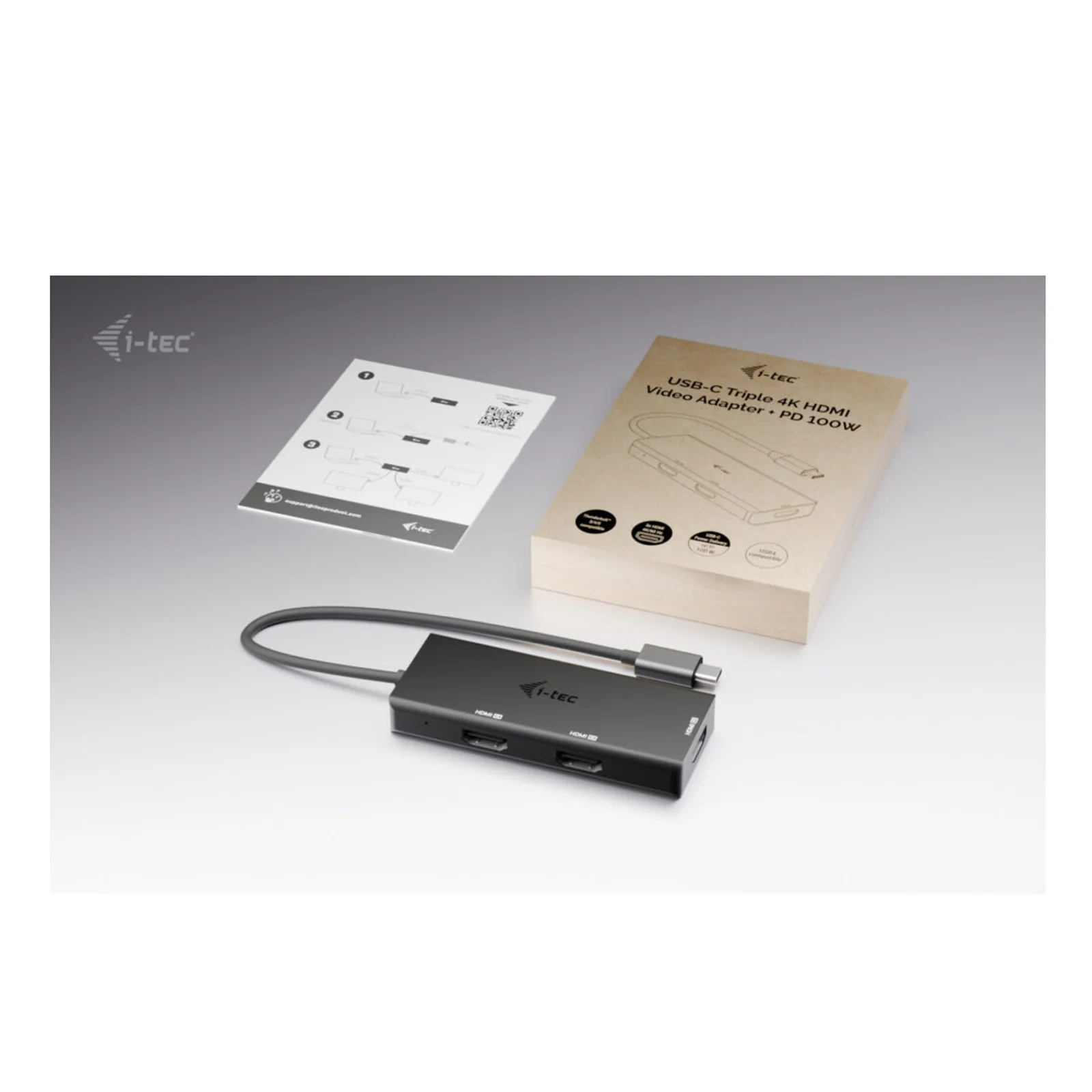 i-tec USB-C Triple 4K HDMI Video Adapter, Power Delivery 100W