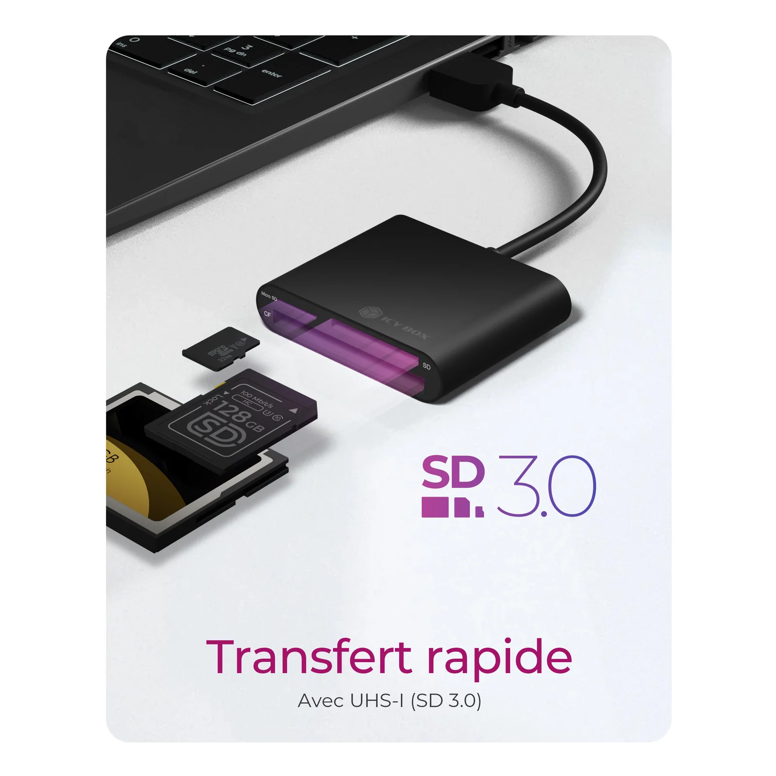 ICY BOX IB-CR301-U3 lecteur de carte mémoire USB 3.2 Gen 1 (3.1 Gen 1) Noir