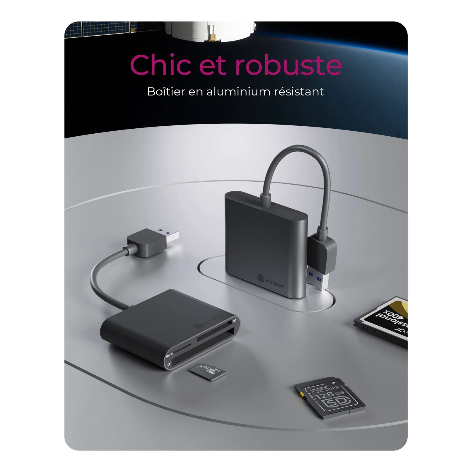 ICY BOX IB-CR301-U3 lecteur de carte mémoire USB 3.2 Gen 1 (3.1 Gen 1) Noir