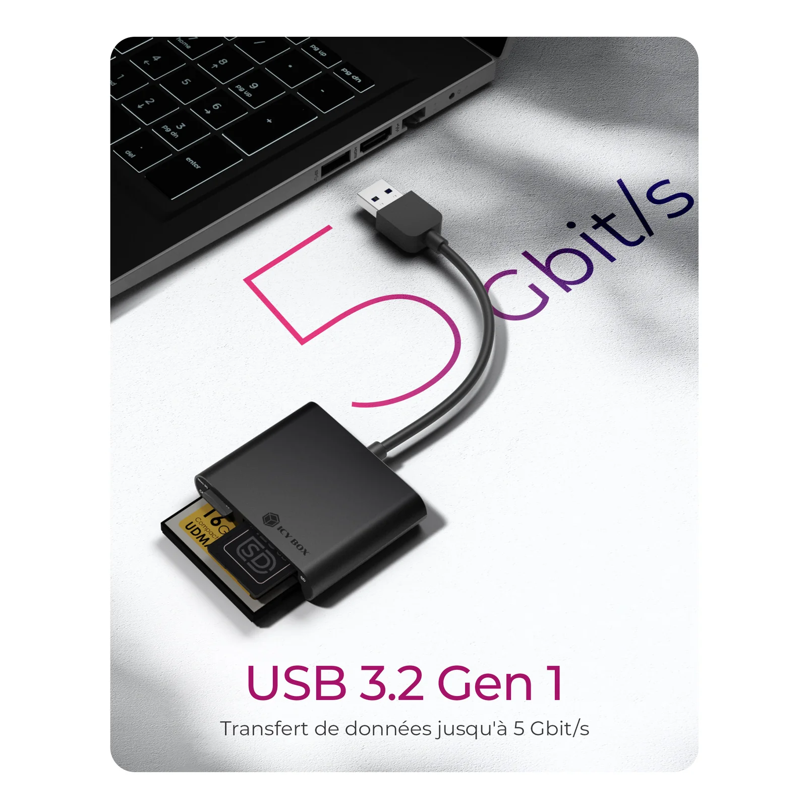 ICY BOX IB-CR301-U3 lecteur de carte mémoire USB 3.2 Gen 1 (3.1 Gen 1) Noir