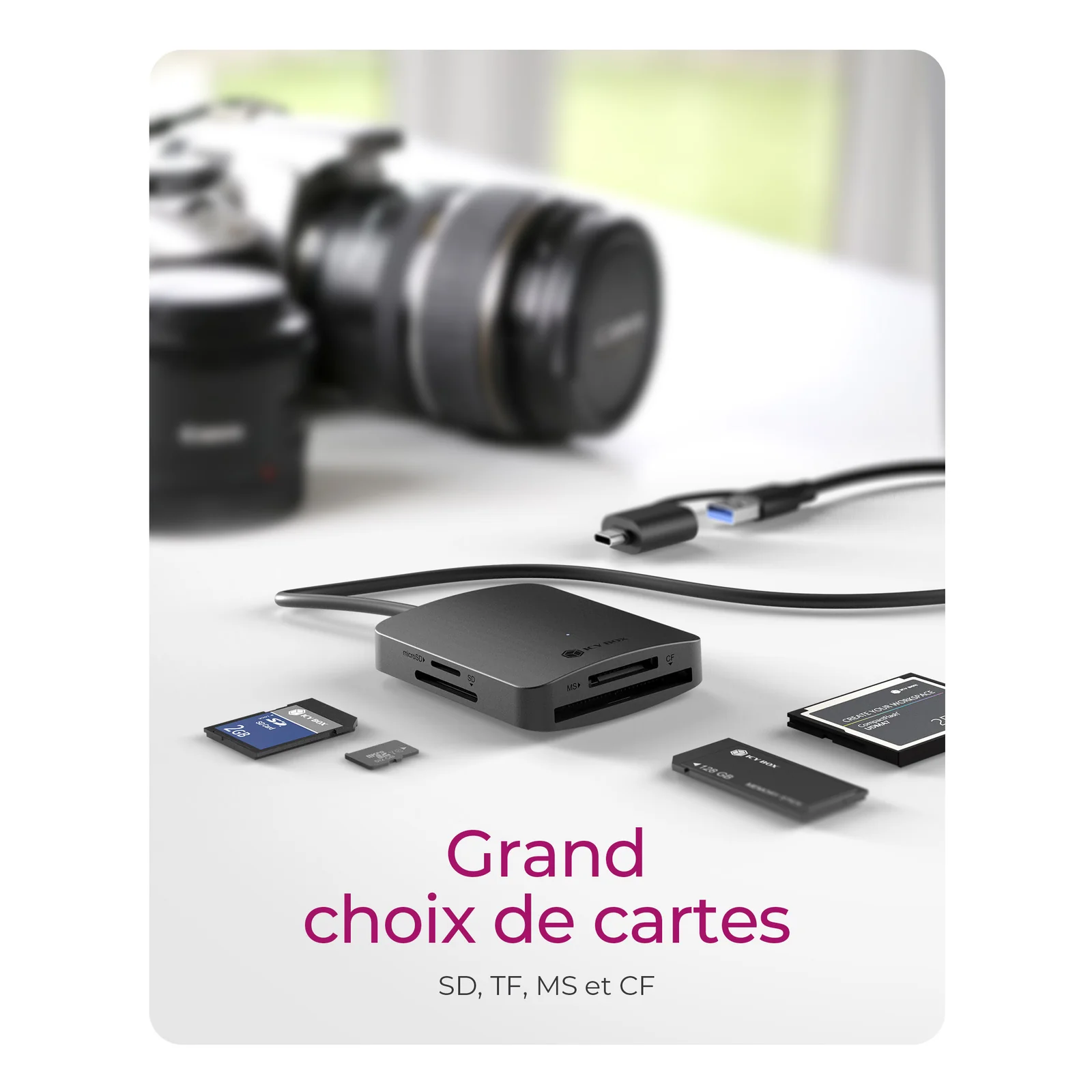 ICY BOX IB-CR302-CU3 lecteur de carte mémoire USB 3.2 Gen 1 (3.1 Gen 1) Type-A Noir