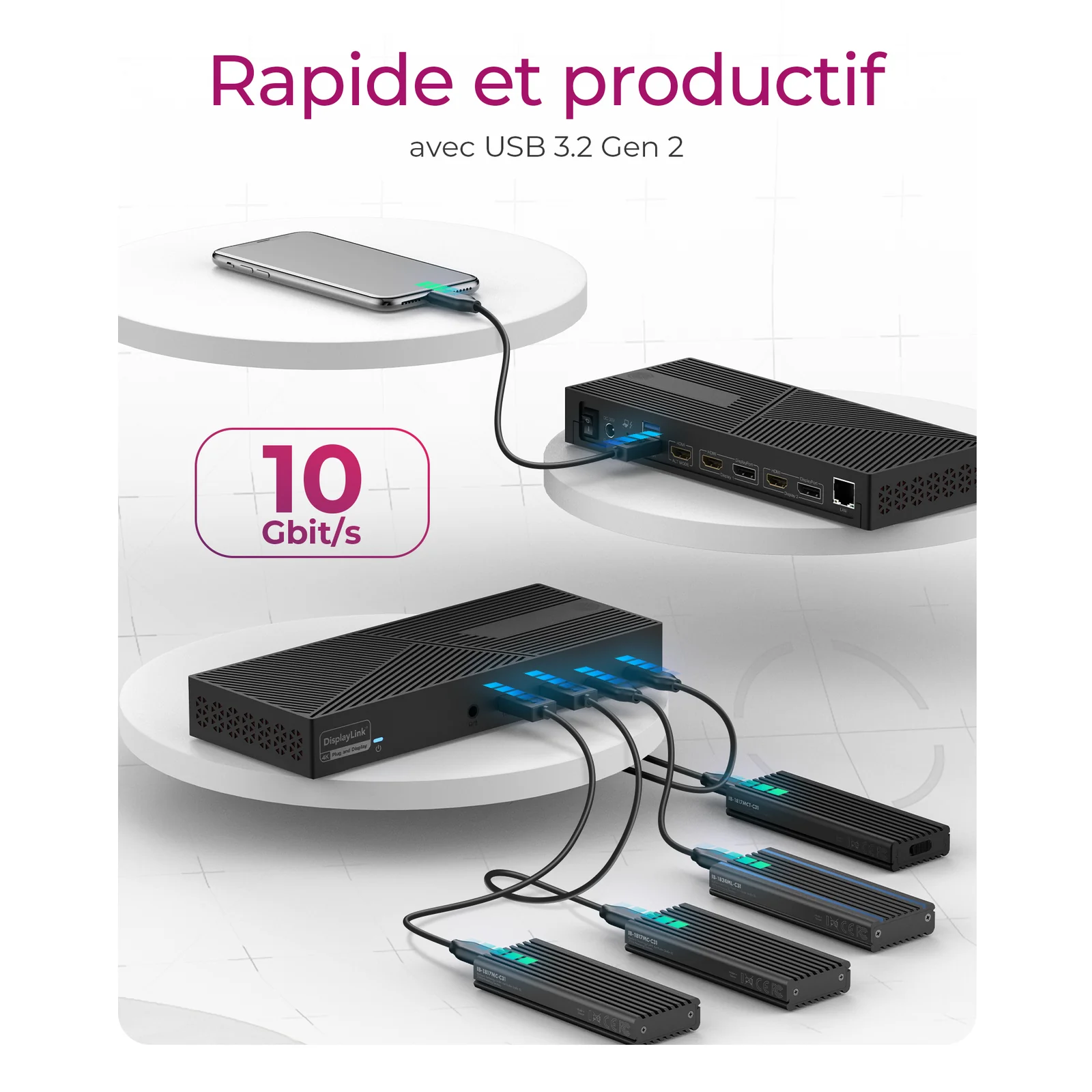 ICY BOX IB-DK2246AC Avec fil USB 3.2 Gen 2 (3.1 Gen 2) Type-A Noir