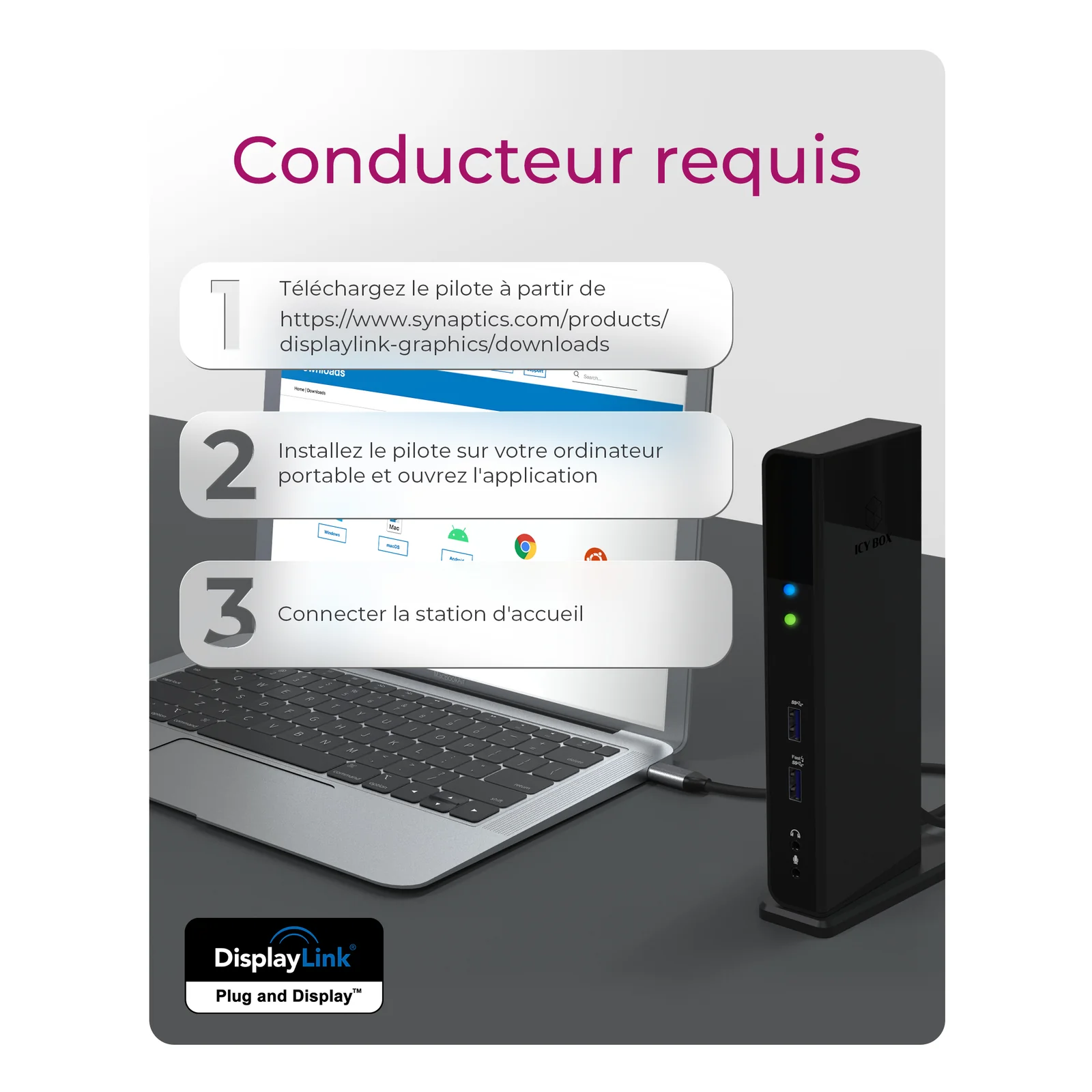 ICY BOX IB-DK2251AC Avec fil USB 3.2 Gen 2 (3.1 Gen 2) Type-A Noir