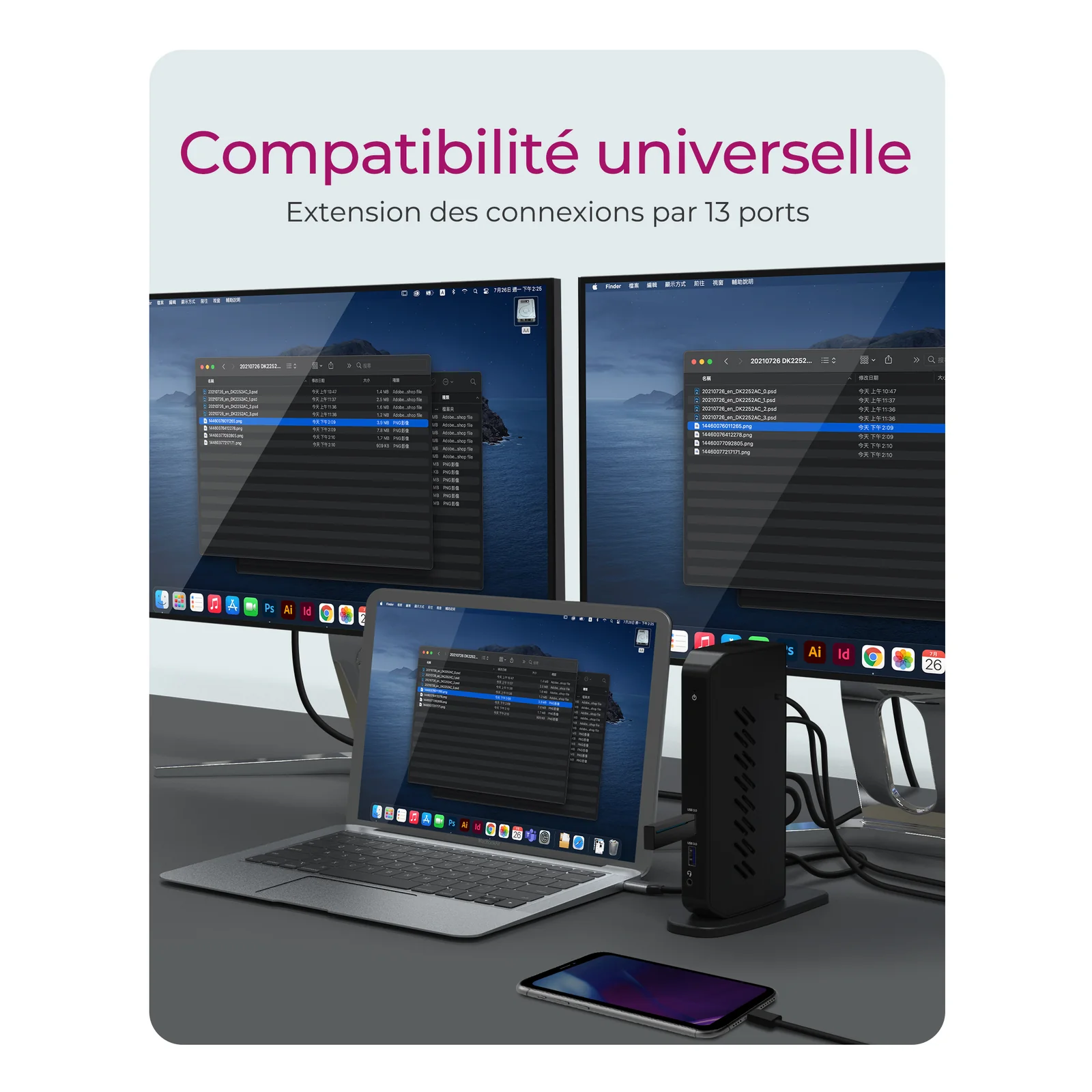 ICY BOX IB-DK2252AC Avec fil USB 3.2 Gen 1 (3.1 Gen 1) Type-C Noir