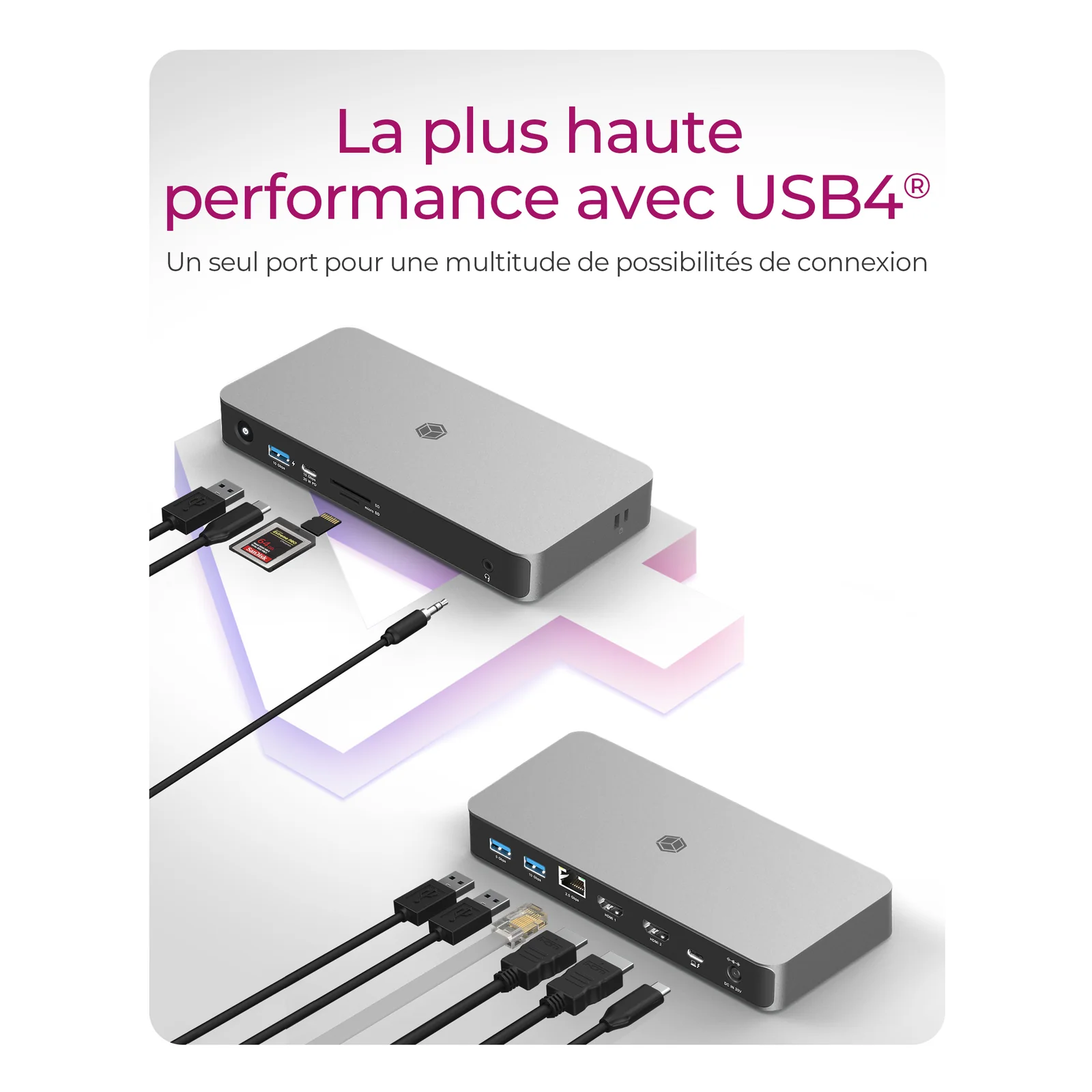 ICY BOX IB-DK2880-C41 Avec fil USB4 Anthracite, Noir