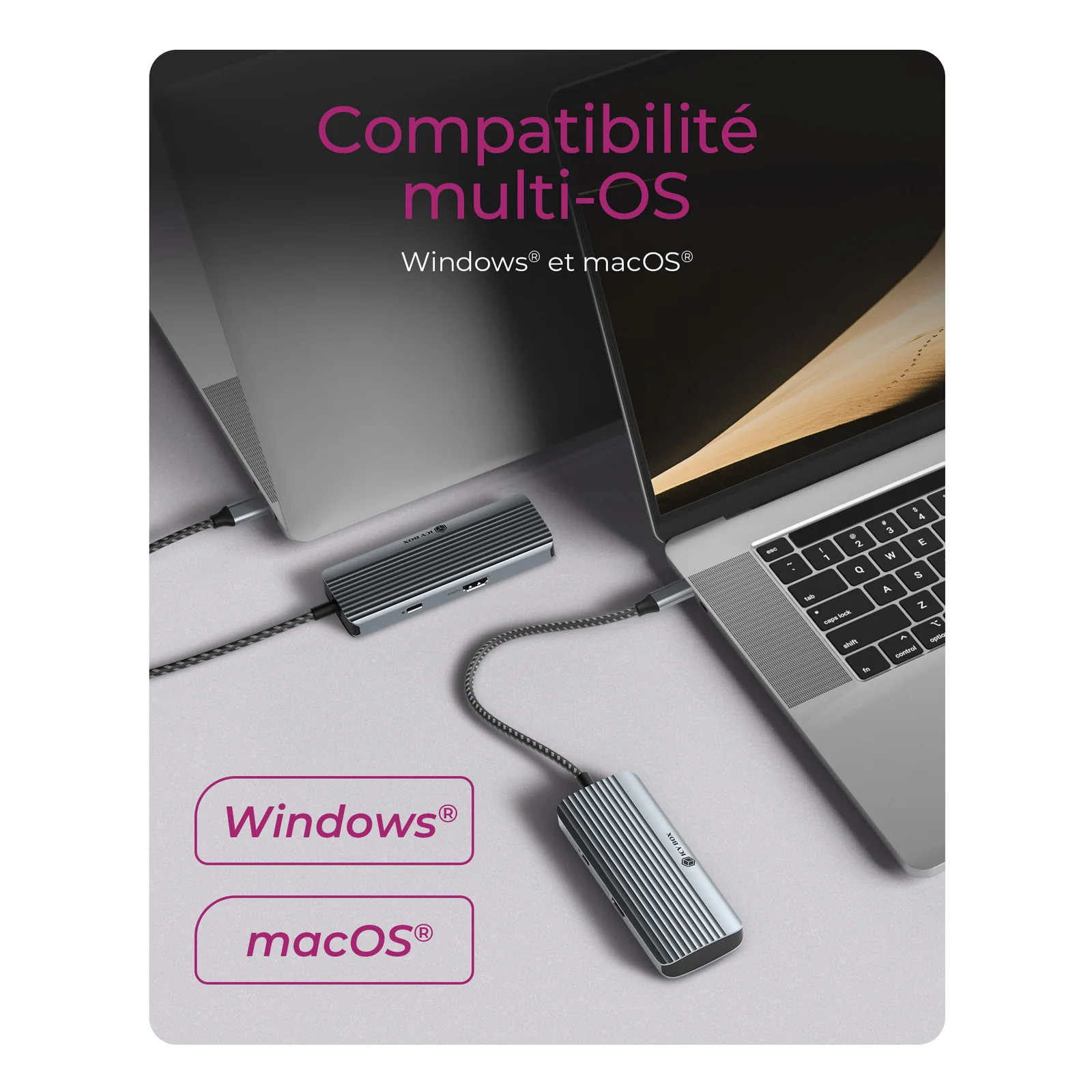 ICY BOX IB-DK4022a-CPD Avec fil USB 3.2 Gen 1 (3.1 Gen 1) Type-C Aluminium, Argent
