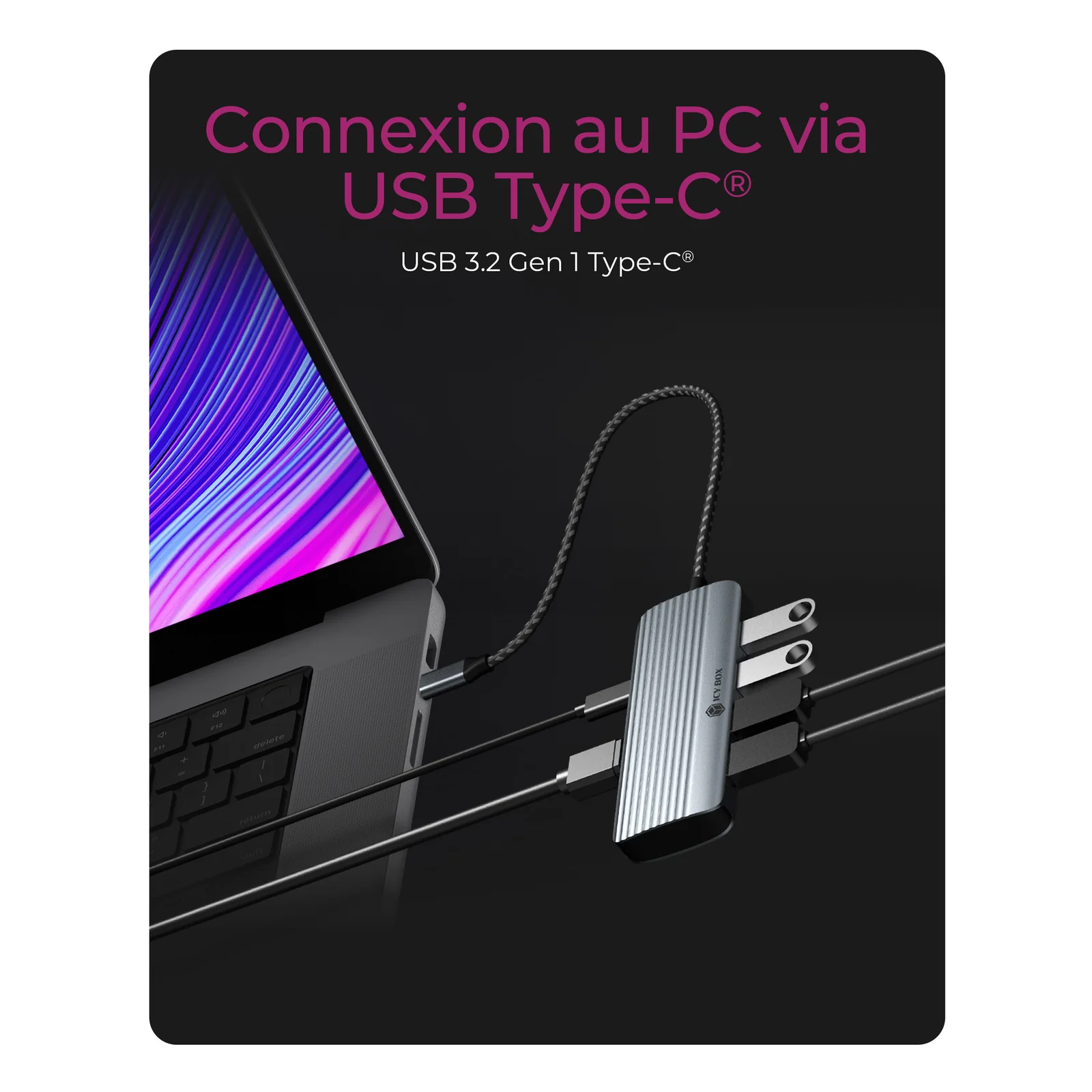 ICY BOX IB-DK4022a-CPD Avec fil USB 3.2 Gen 1 (3.1 Gen 1) Type-C Aluminium, Argent
