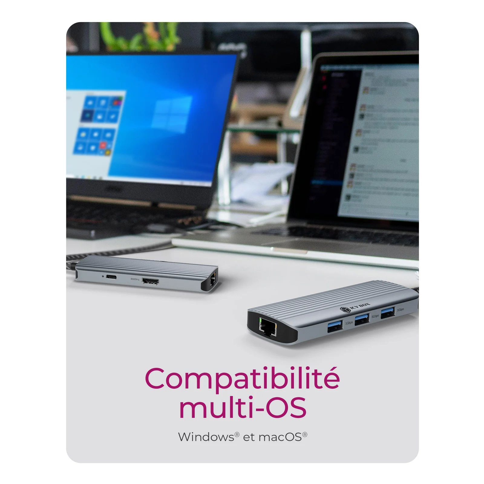 ICY BOX IB-DK4034a-CPD Avec fil USB 3.2 Gen 1 (3.1 Gen 1) Type-C Aluminium, Argent