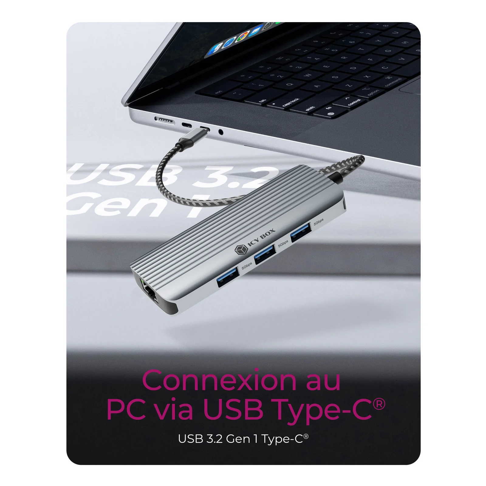 ICY BOX IB-DK4034a-CPD Avec fil USB 3.2 Gen 1 (3.1 Gen 1) Type-C Aluminium, Argent