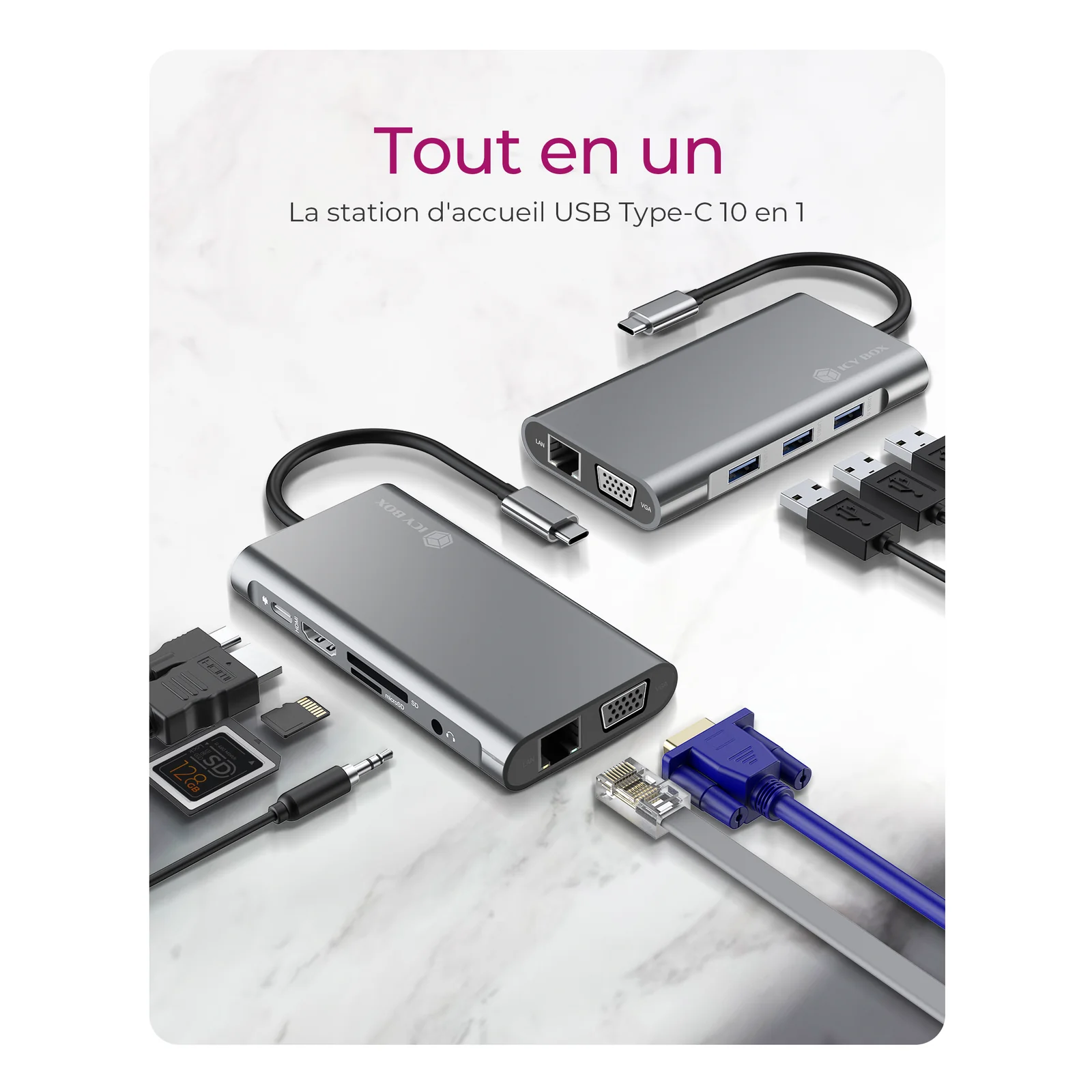 ICY BOX IB-DK4040-CPD Avec fil USB 3.2 Gen 1 (3.1 Gen 1) Type-C Anthracite, Noir
