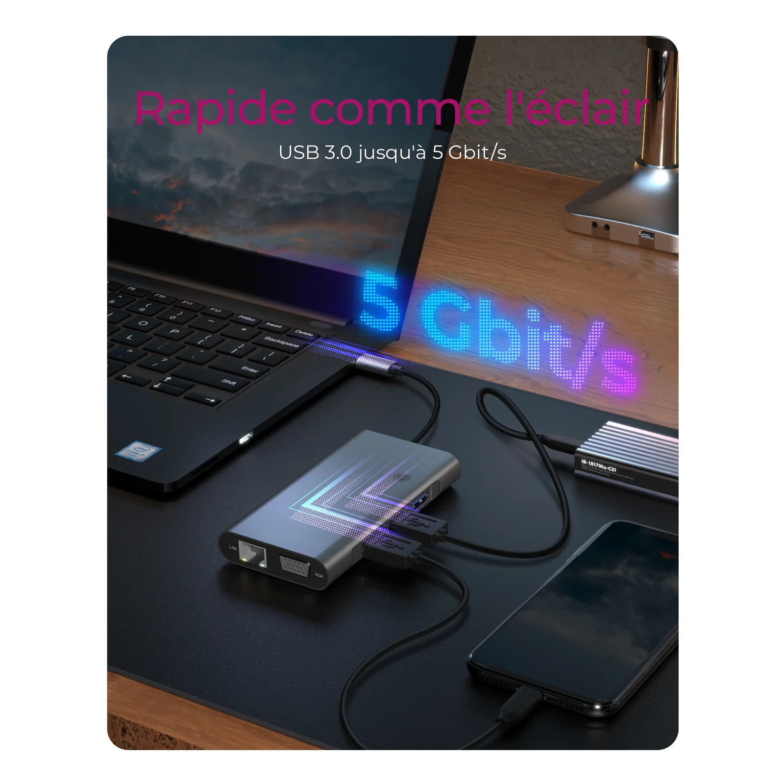 ICY BOX IB-DK4040-CPD Avec fil USB 3.2 Gen 1 (3.1 Gen 1) Type-C Anthracite, Noir