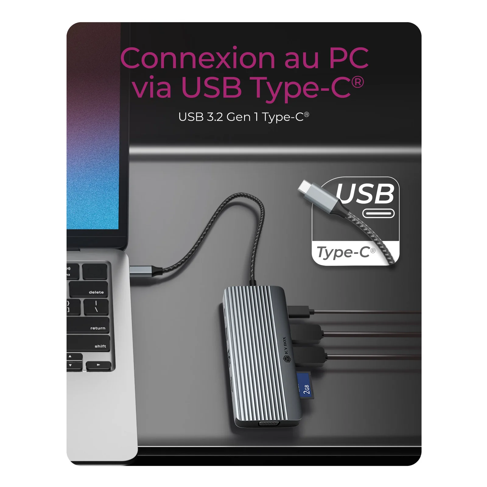 ICY BOX IB-DK4040a-CPD Avec fil USB 3.2 Gen 1 (3.1 Gen 1) Type-C Aluminium, Argent