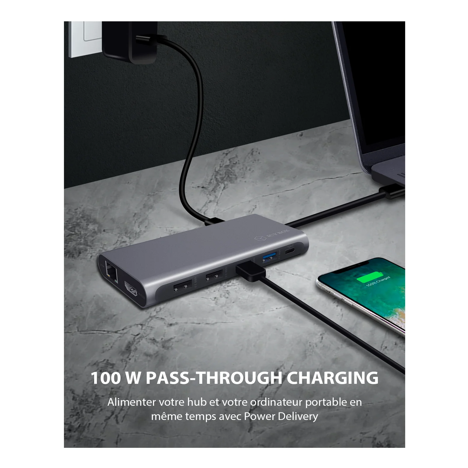 ICY BOX IB-DK4050-CPD Avec fil USB 3.2 Gen 1 (3.1 Gen 1) Type-C Anthracite