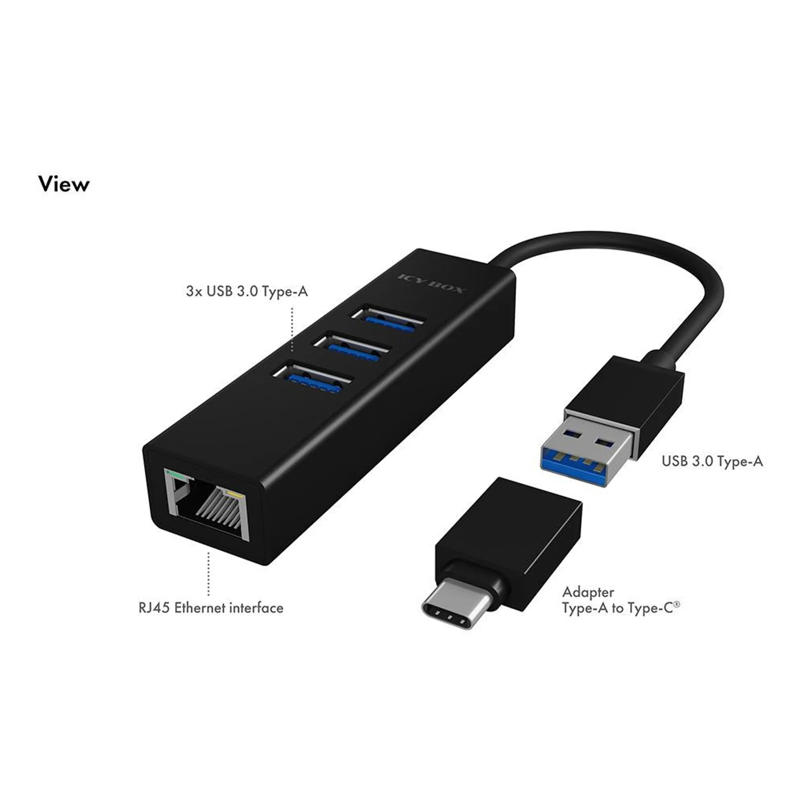 ICY BOX IB-HUB1419-LAN USB 3.2 Gen 1 (3.1 Gen 1) Type-A Noir