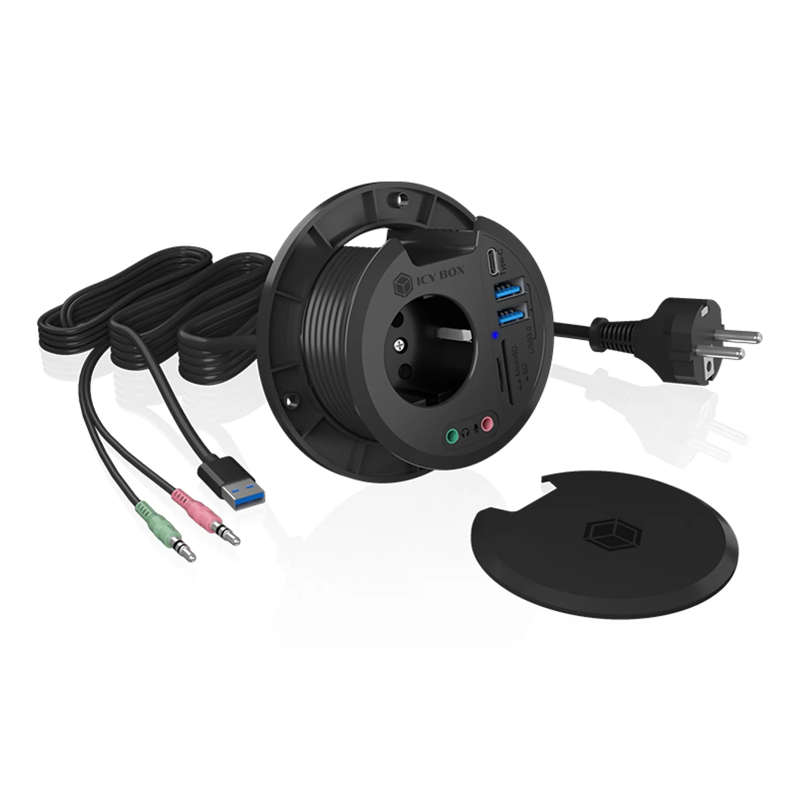 ICY BOX IB-HUB1430-CR prise de courant Noir