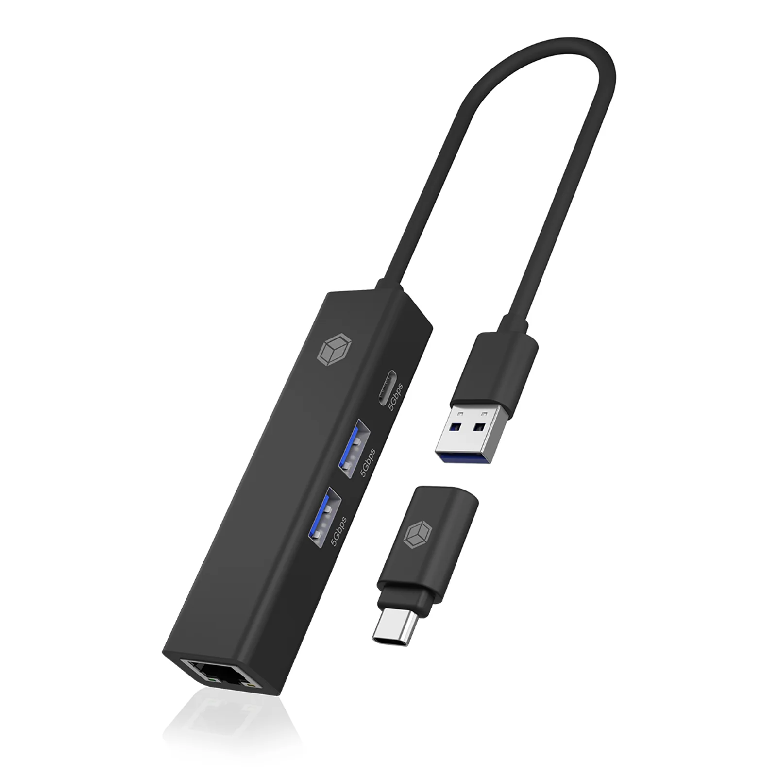 IB-HUB1439-LAN Avec fil USB 3.2 Gen 1 (3.1 Gen 1) Type-A Noir